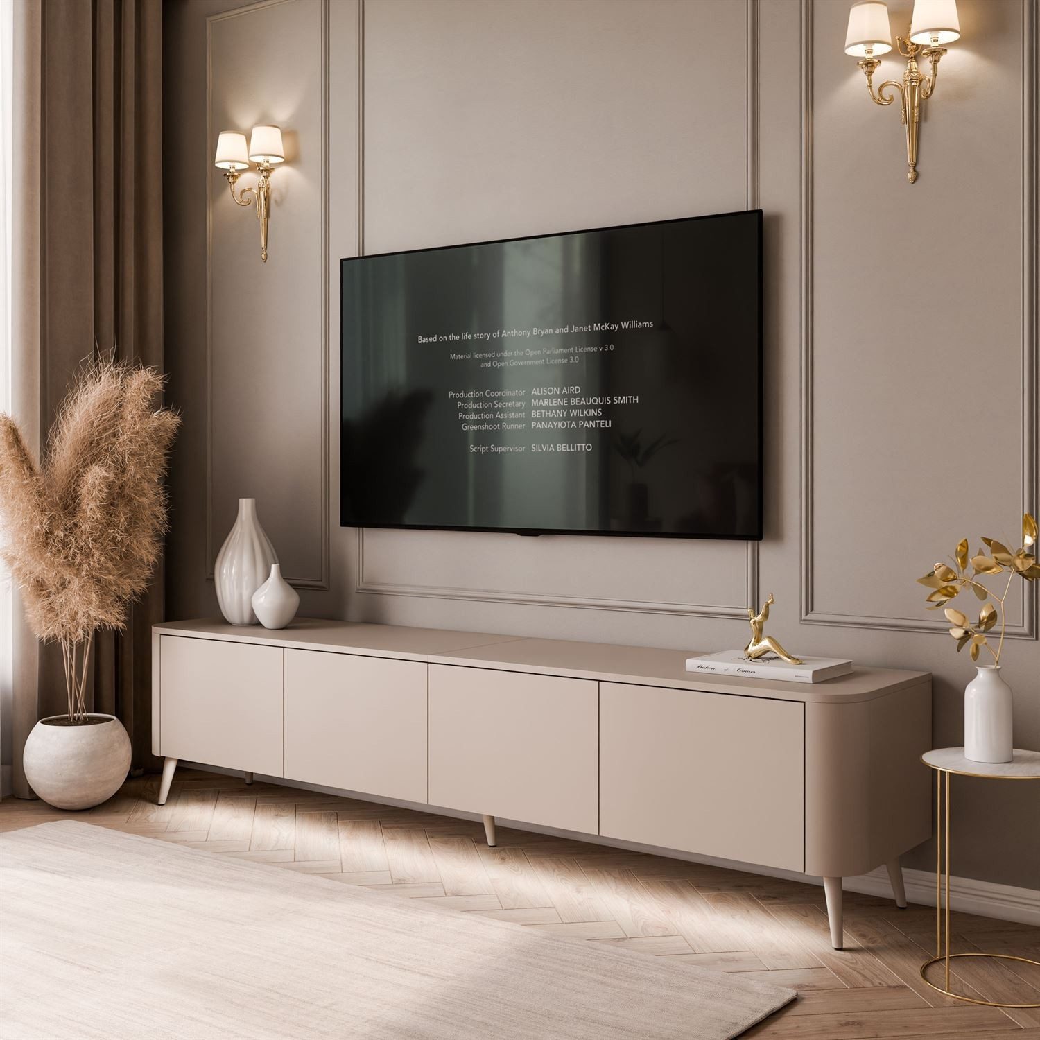 ALLHOUSE24 TV-Schrank LUMINA PUSH TO OPEN mit LED auf Metallfüßen TV Lowboard Gesamtbreite 200 cm