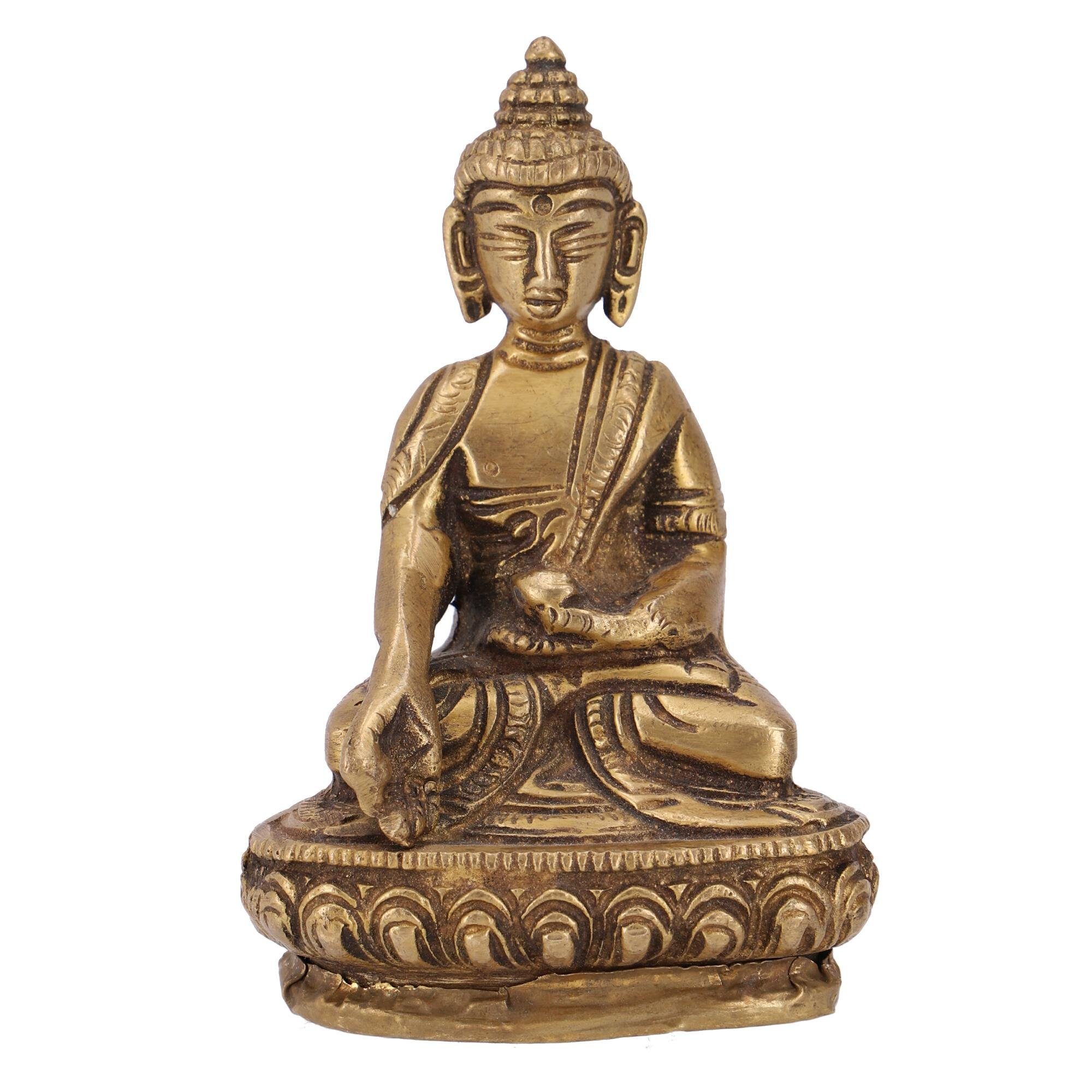 Guru-Shop Buddhafigur Buddha Statue aus Messing Bhumisparsa Mudra 9..