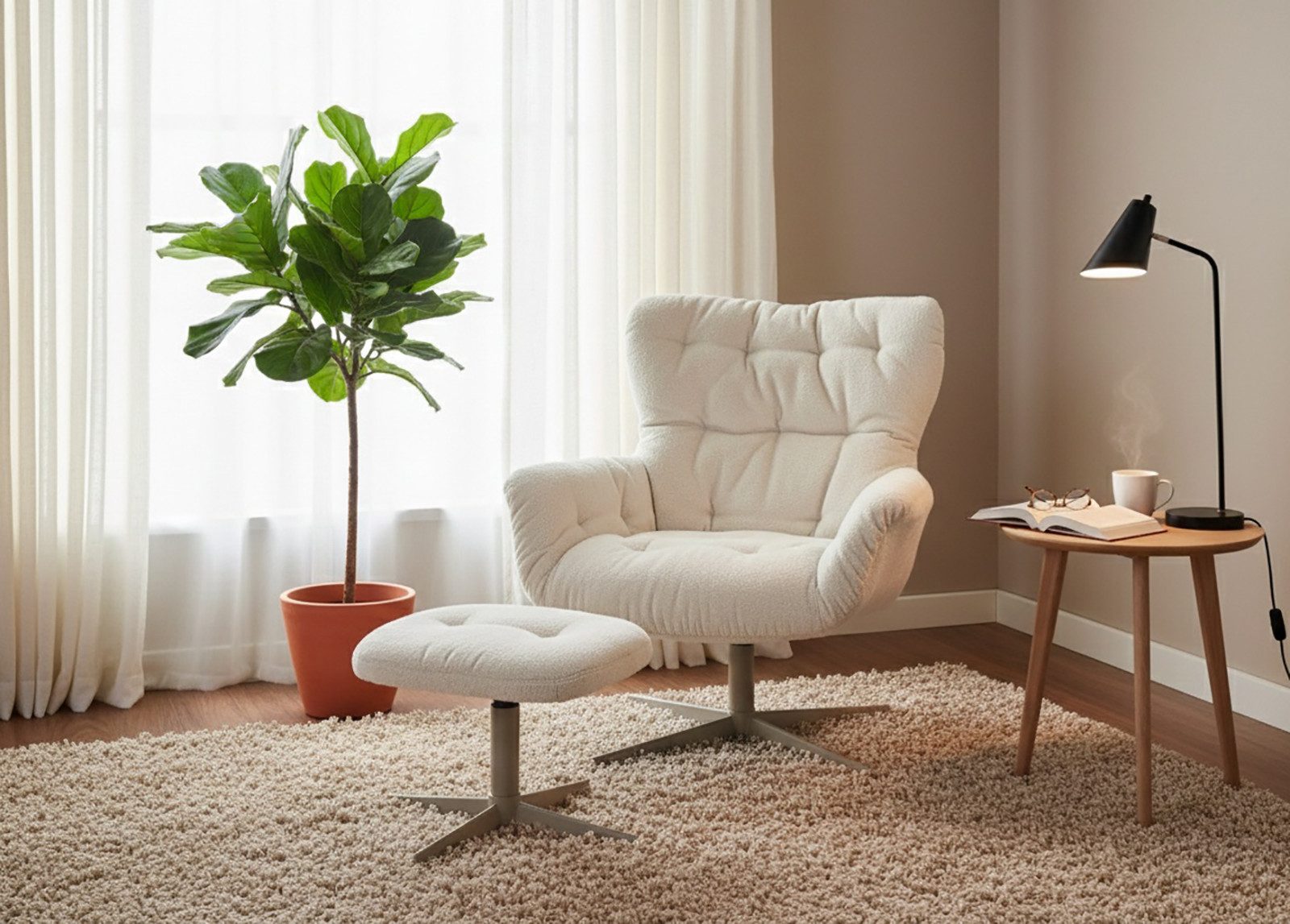 Jahnke Sessel LOUNGE COSY TWIST PLUS, Loungesessel inkl. Hocker, bequeme Polsterung & Armlehnen, drehbar