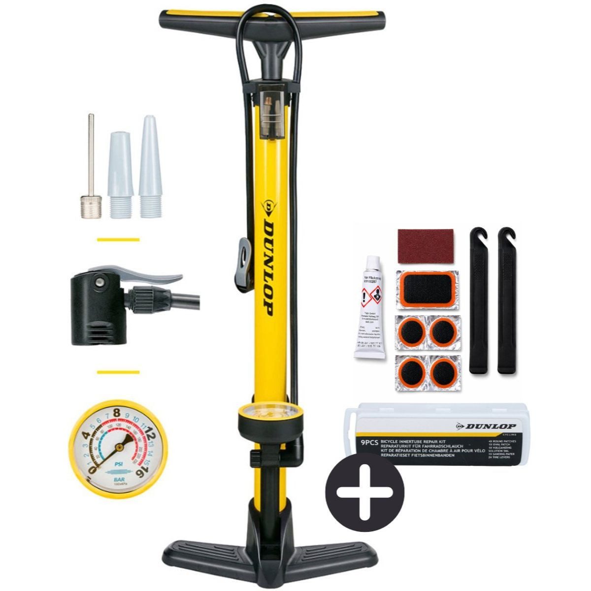 Dunlop Fahrradpumpe Dunlop Fahrradpumpe und Fahrrad Reparaturset 9 teilig