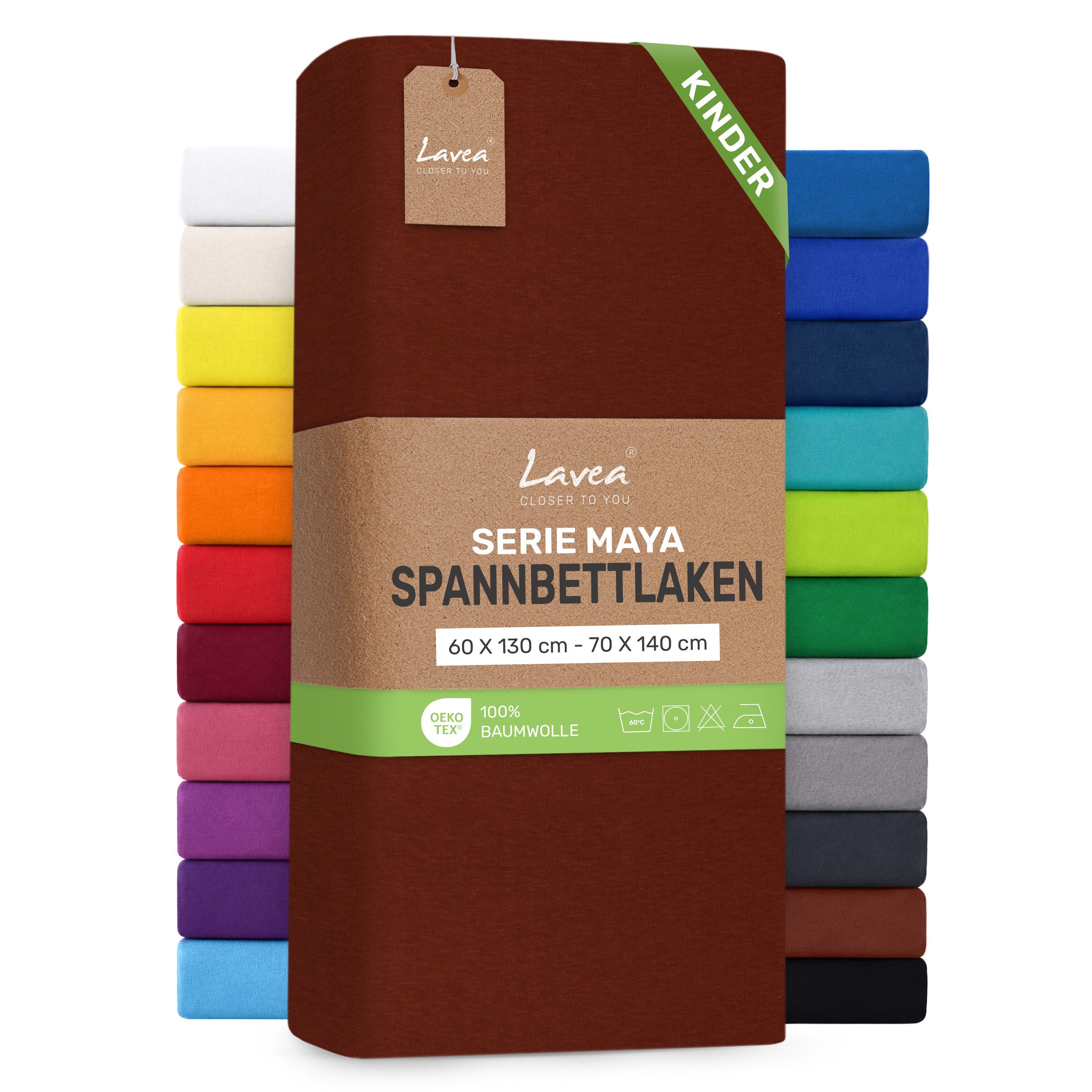 Lavea Spannbettlaken Bettlaken Maya, 180x200cm, 200x200cm, 140x200cm, 160x200cm, 100% Baumwolle Jersey, Gummizug: rundum, (1 Stück), für Matratzen, Topper, Boxspring- und Wasserbetten, weich, langlebig