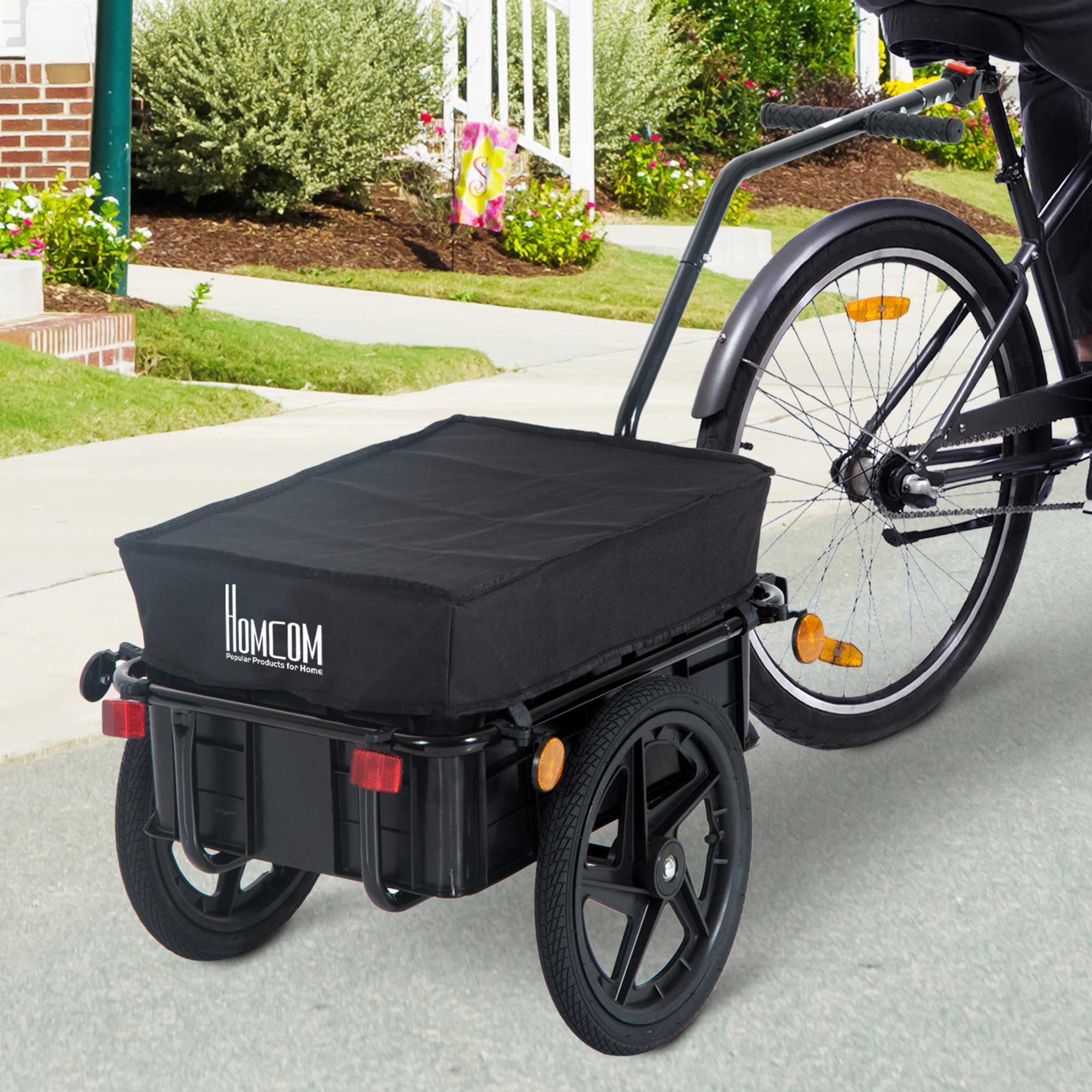 HOMCOM Fahrradlastenanhänger Fahrradanhänger Lastenanhänger mit Schutzplane, 40kg belastbar, Schwarz 144 x 59 x 80 cm