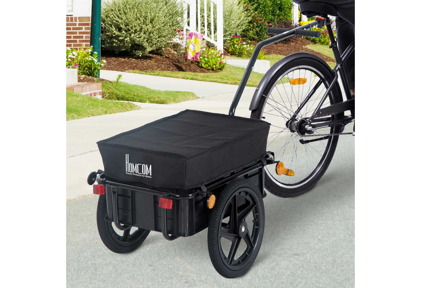 HOMCOM Fahrradlastenanhänger Fahrradanhänger Lastenanhänger mit Schutzplane, 40kg belastbar, Schwarz 144 x 59 x 80 cm