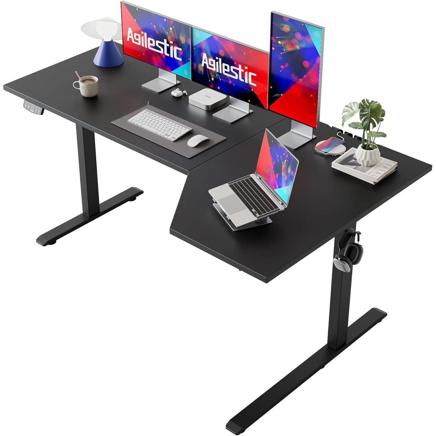 LuxusKollektion Eckschreibtisch Stehschreibtisch Lform höhenverstellbar Homeoffice Schwarz 160 x 90 cm