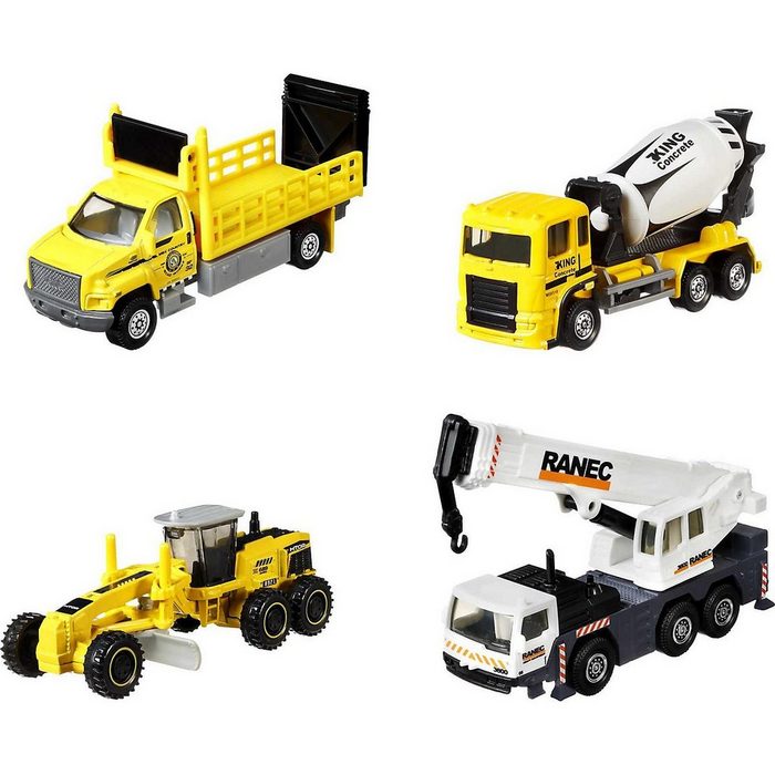 Mattel® Spielzeug-Auto Matchbox Multipack: 4 Baustellenfahrzeuge mit