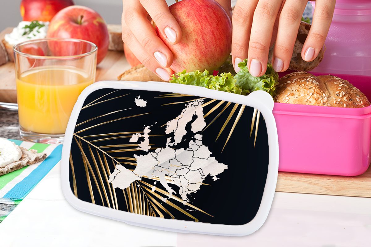 MuchoWow Lunchbox Karte - (2-tlg), rosa für Europa Erwachsene, Brotbox Snackbox, - Palme, Mädchen, Kunststoff, Kunststoff Brotdose Kinder