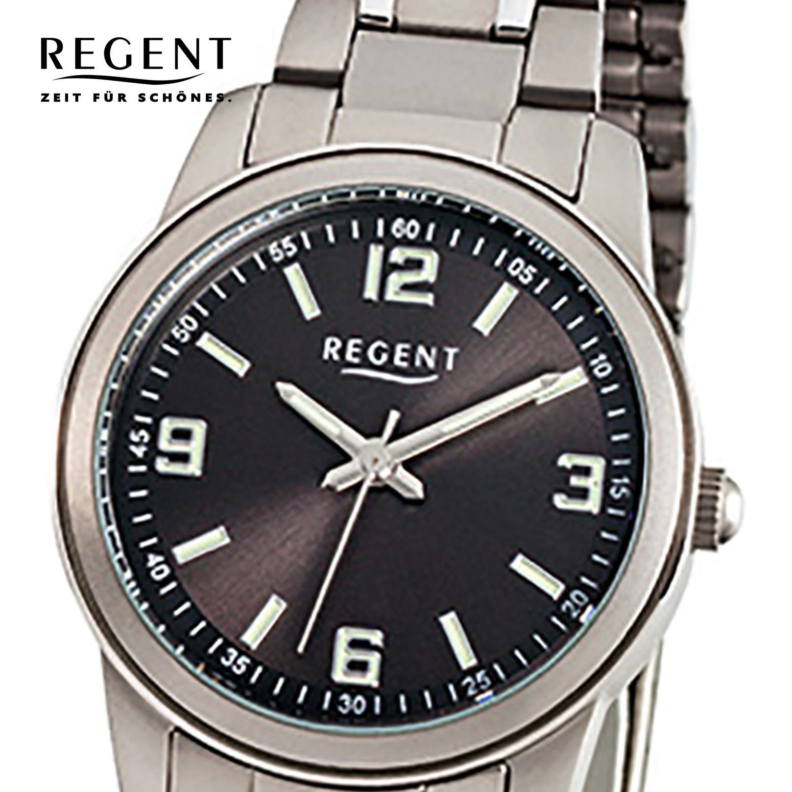Damen-Armbanduhr Regent Damen Analog, Titanarmband Regent (ca. silber klein rund, 27mm), Armbanduhr Quarzuhr grau