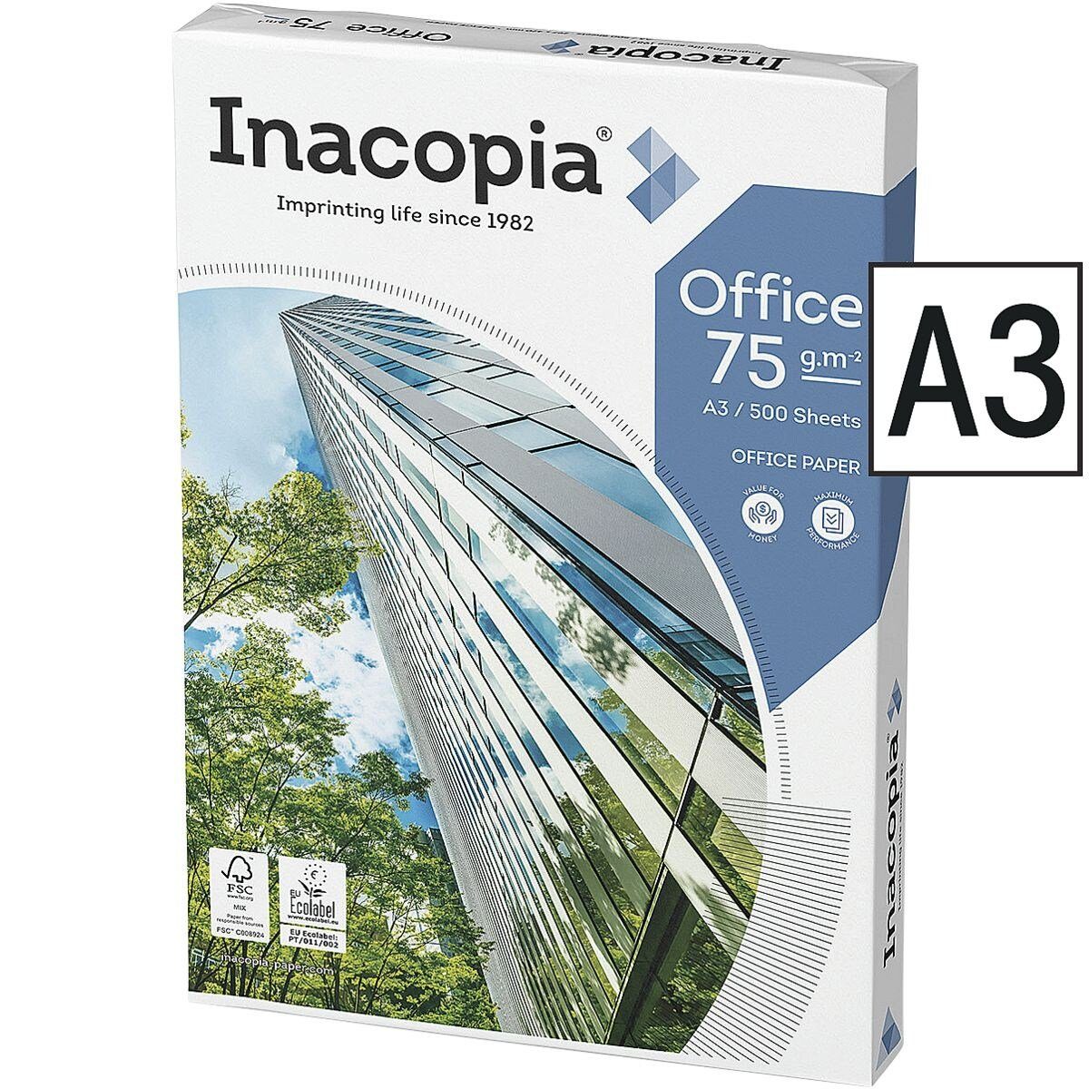 INACOPIA Druckerpapier Office, Format DIN A3, 75 g/m², 161 CIE, 500 Blatt