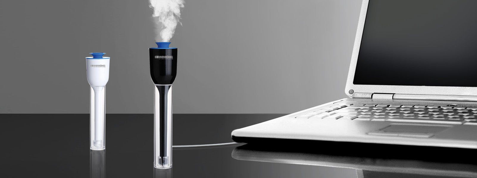 Sonnenkönig Luftbefeuchter Tulip schwarz, Bef. 30ml/h USB, bis 15m² Raumgrösse, portabel, klein, Auto Stop nach 6 Std. Ultraschall vernebler