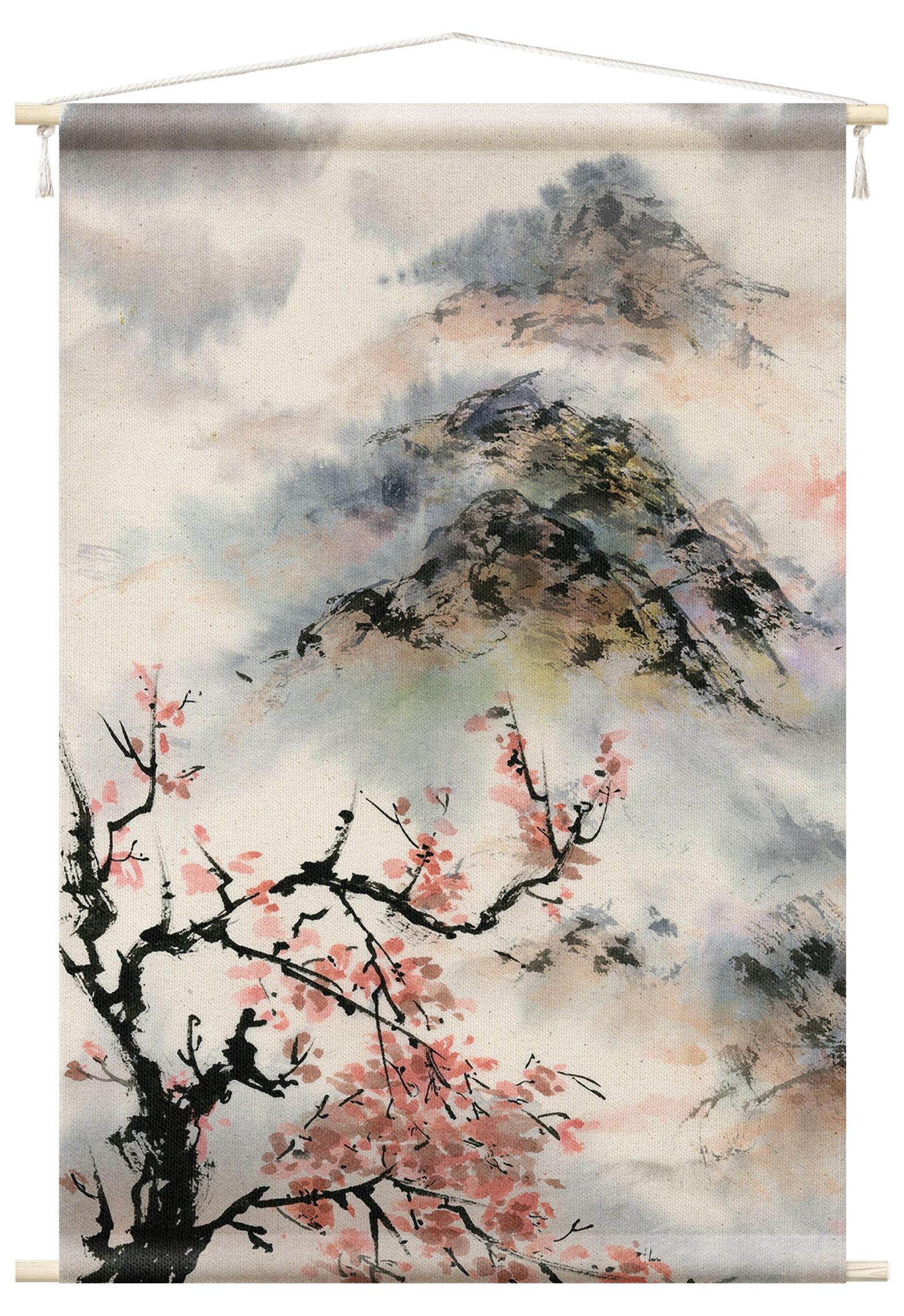 Bilderdepot24 Wandteppich modern Wald Aquarell Blumen Natur Vintage grau, rechteckig, Höhe: 2.6 mm, großes Wandbild aus Natur-Baumwolle Wandbehang Stoffbild Tuch Wollseil