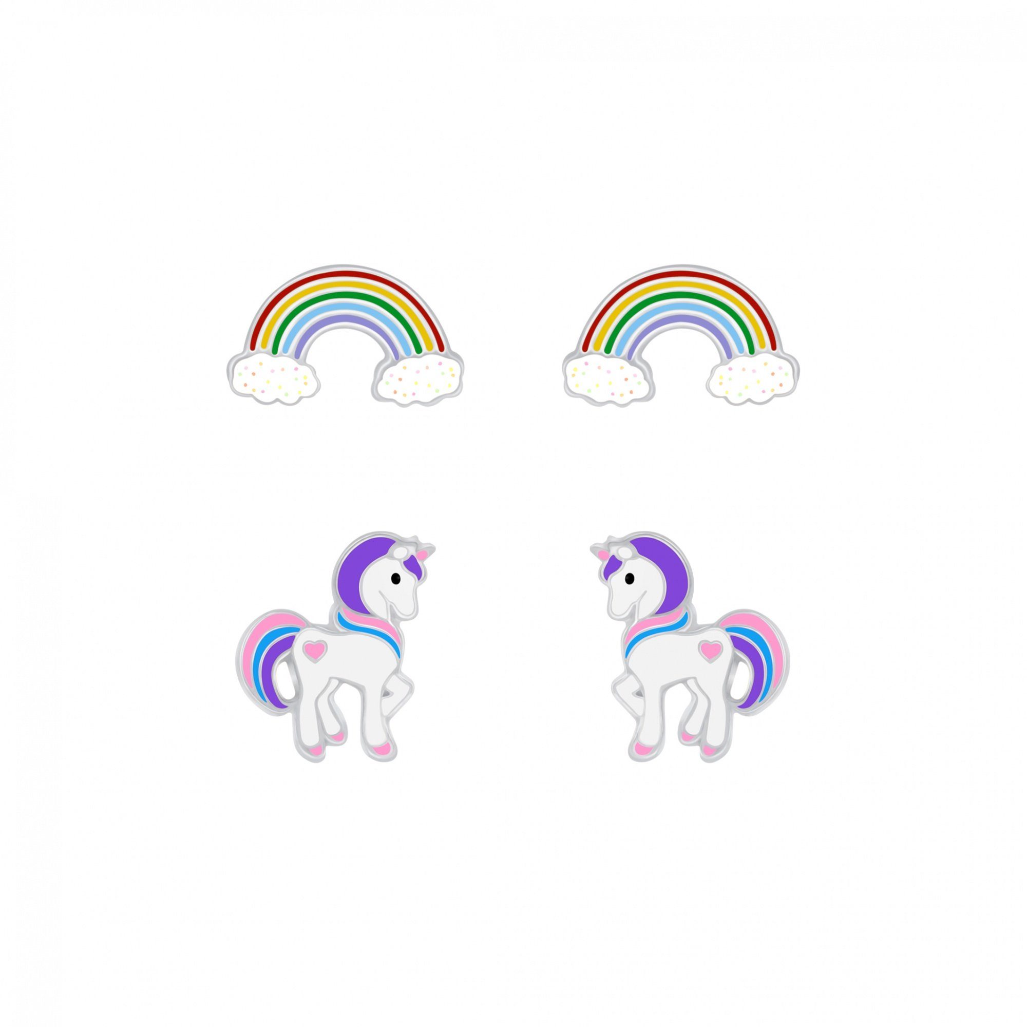 ALEXANDER YORK Ohrstecker-Set REGENBOGEN, EINHORN, 4-tlg., 925 Sterling Silber