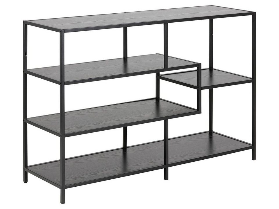 möbelando Regal Carney, Modernes Regal, Gestell aus Metall  pulverbeschichtet in Schwarz-Matt, Ablageflächen aus MDF in Esche Schwarz  Nachbildung. Breite 114 cm, Höhe 78 cm, Tiefe 35 cm