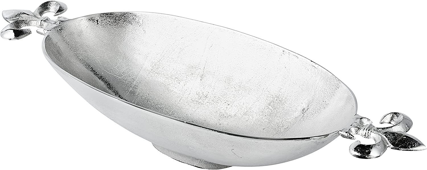 MichaelNoll Dekoschale Schale Lilie Dekoteller Deko Aluminium Silber - Moderne Dekoschale, Tischdeko länglich aus Metall - 2 verschiedene Größen - 57 cm oder 82 cm
