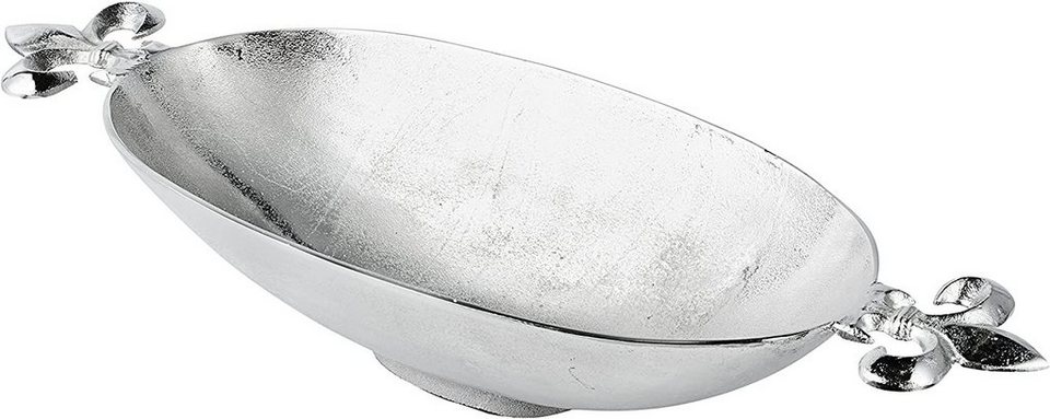 MichaelNoll Dekoschale Schale Lilie Dekoteller Deko Aluminium Silber -  Moderne Dekoschale, Tischdeko länglich aus Metall - 2 verschiedene Größen -  57 cm oder 82 cm