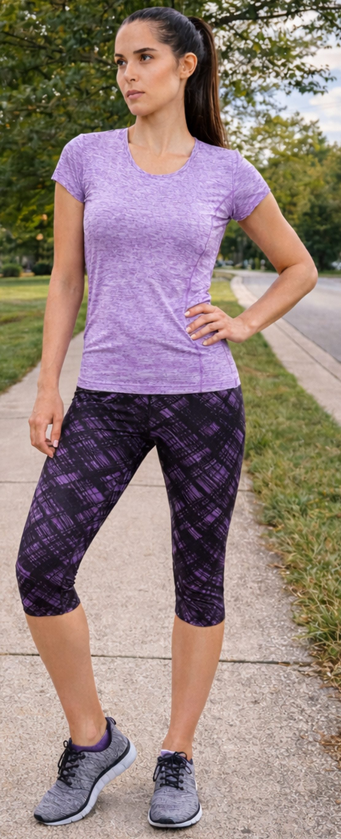 Kaiser24 Trainingsanzug Damen Fitness Set Shirt & 3/4 Leggings elastisch günstig online kaufen