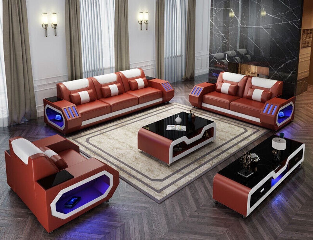 Sofa (3-St) JVmoebel Set Braun Polster G8046D, 3+2+1 Leder Garnitur Couch Sitzer Wohnzimmer-Set Sofagarnitur