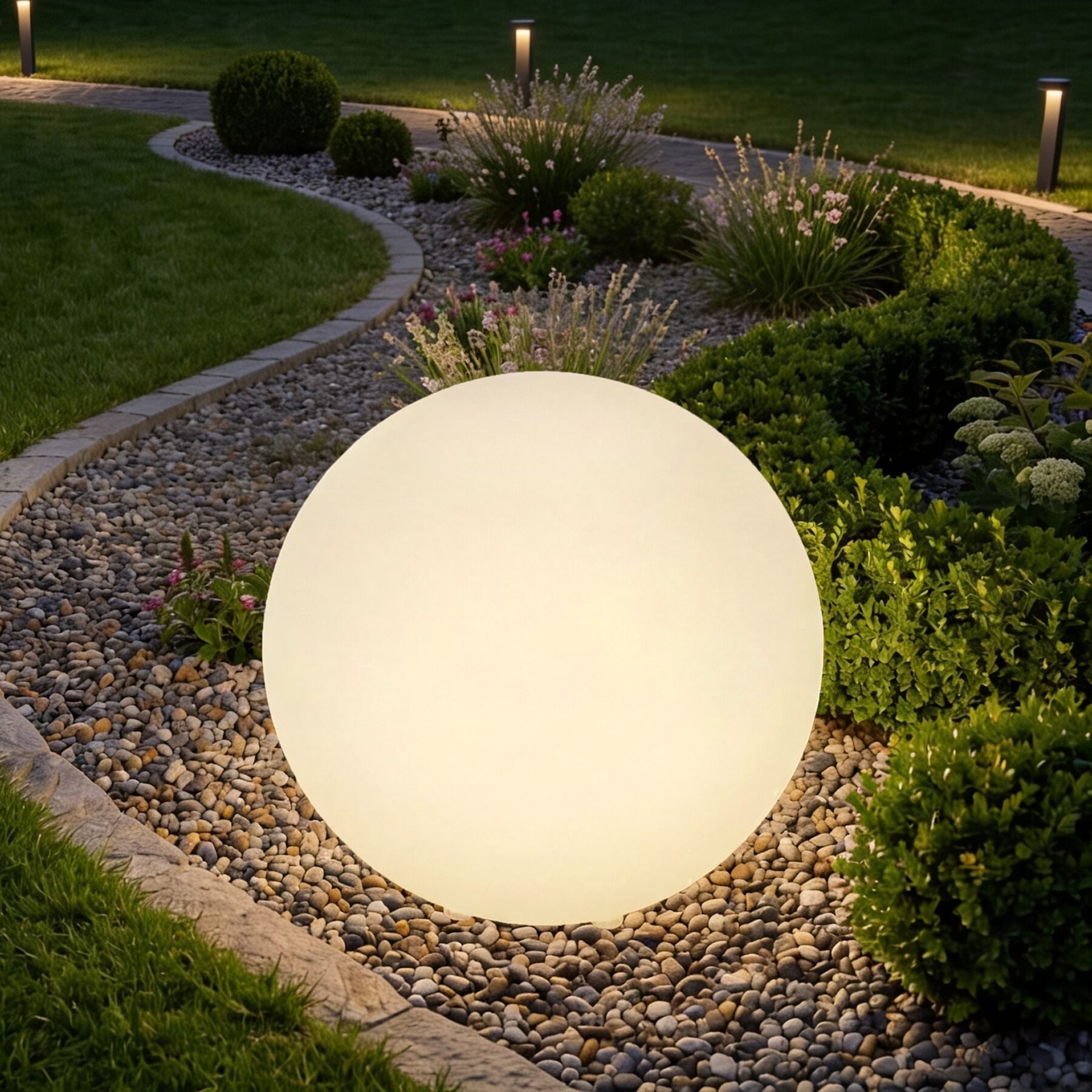tectake LED Gartenleuchte Kugelleuchte Luminous Globe, LED, mit Fernbedienung, LED, Bunt, Stylische LED-Kugel mit 3 Standfüßen und indirekter Beleuchtung