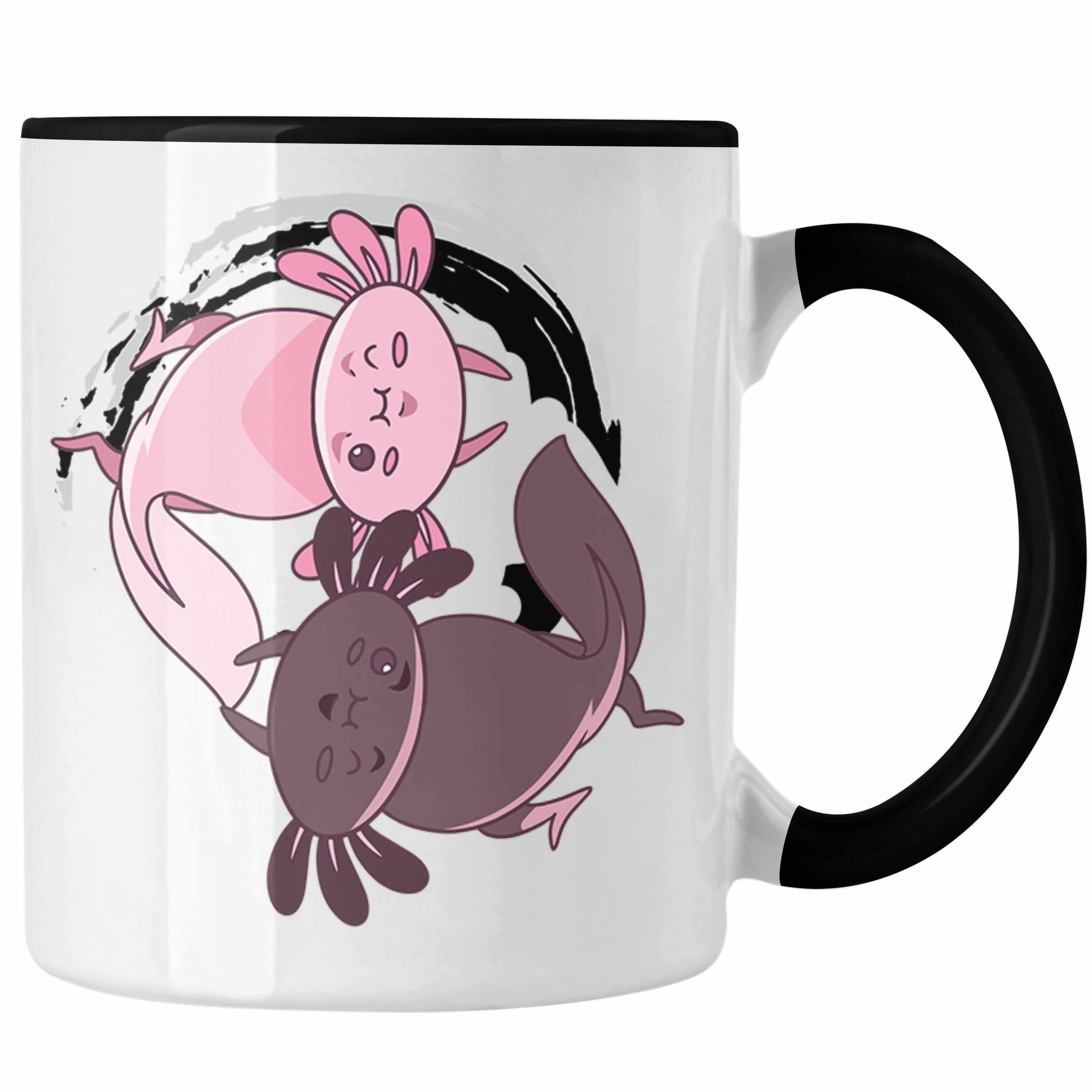 Trendation Tasse Trendation - Axolotl Tasse Grafik Lustig Geschenkidee Schwanzlurch Tiere Geschenk Ying Yang Zeichen Schwarz