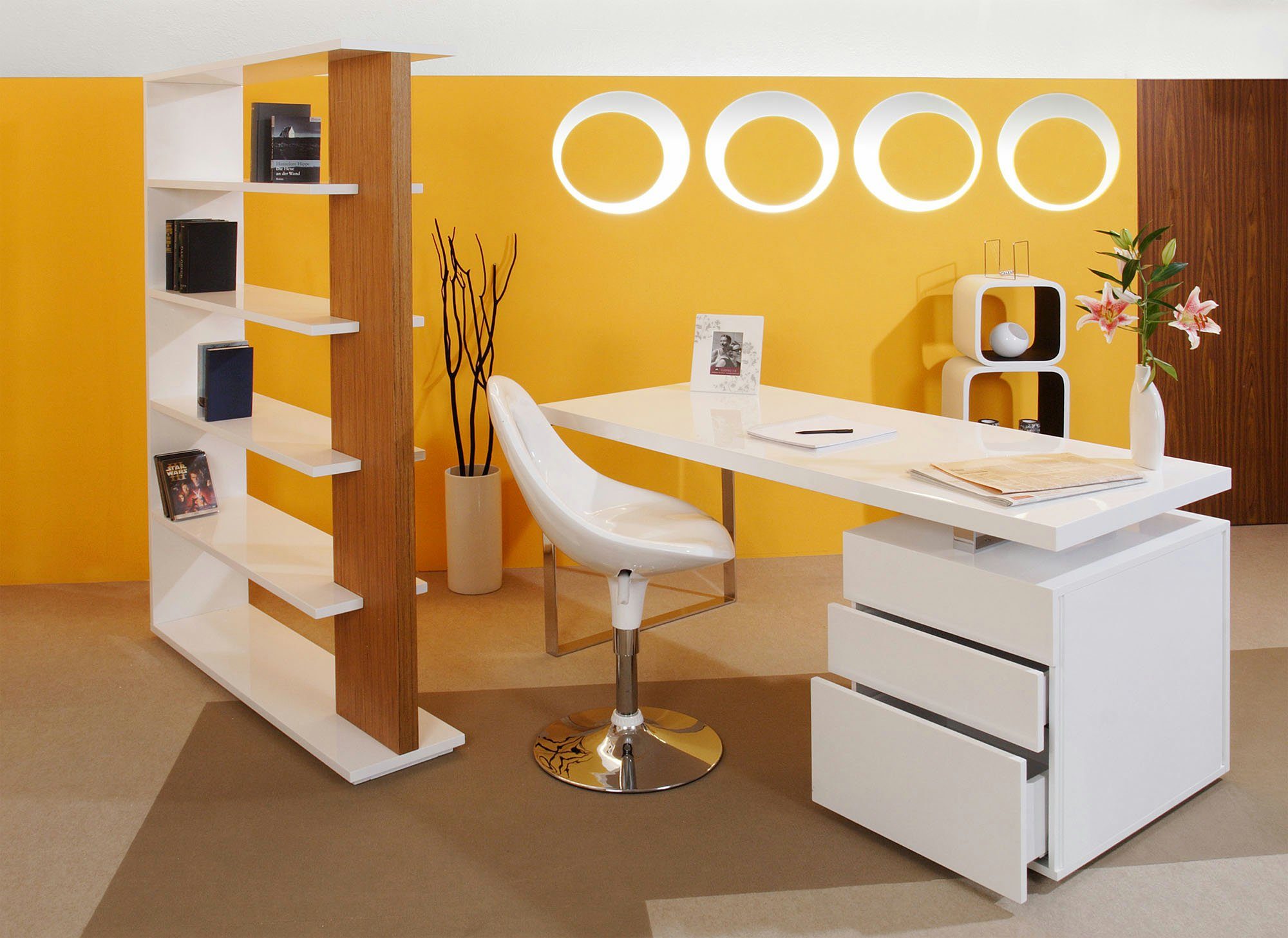 SalesFever Schreibtisch Varberg - Arbeitsplatz Deluxe Design-Laptoptisch, Mit praktischen 3 Schubladen-Container inklusive!