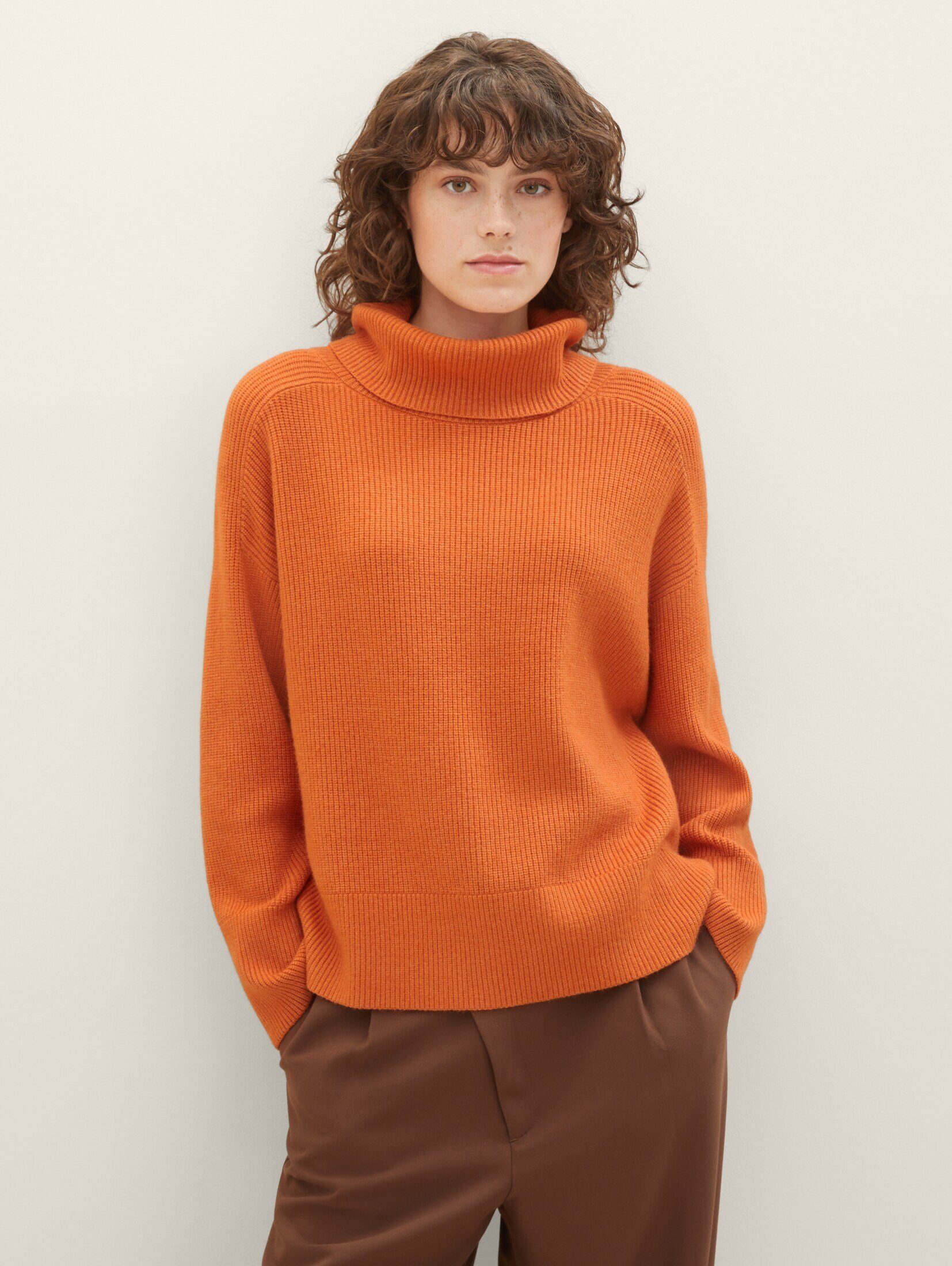 Strickpullover melange orange TAILOR flame gold Rollkragenpullover TOM