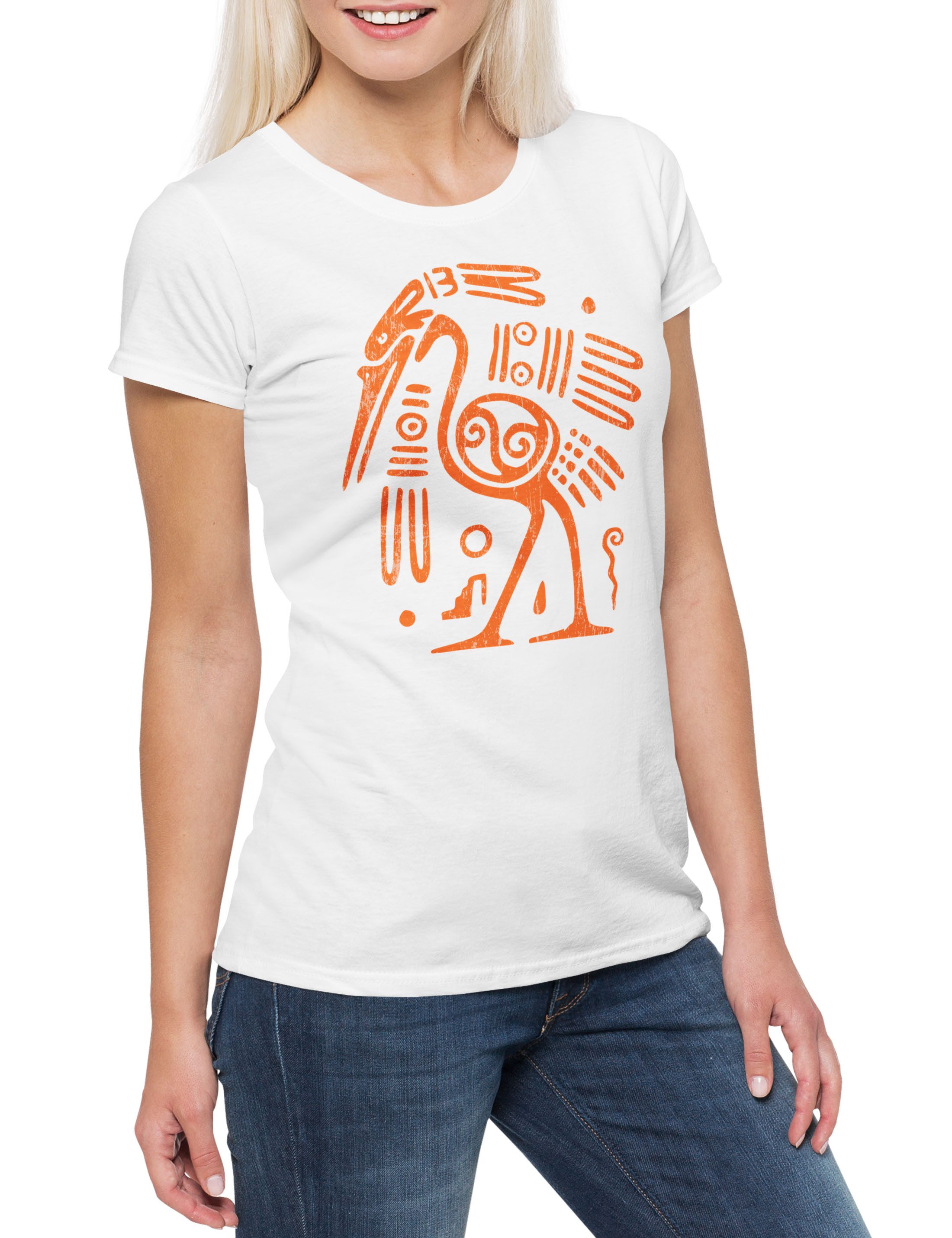 Print-Shirt Aztec Ibis Damen T-Shirt Aztecs Azteken Inka Maya Mayans Mayas Tattoo