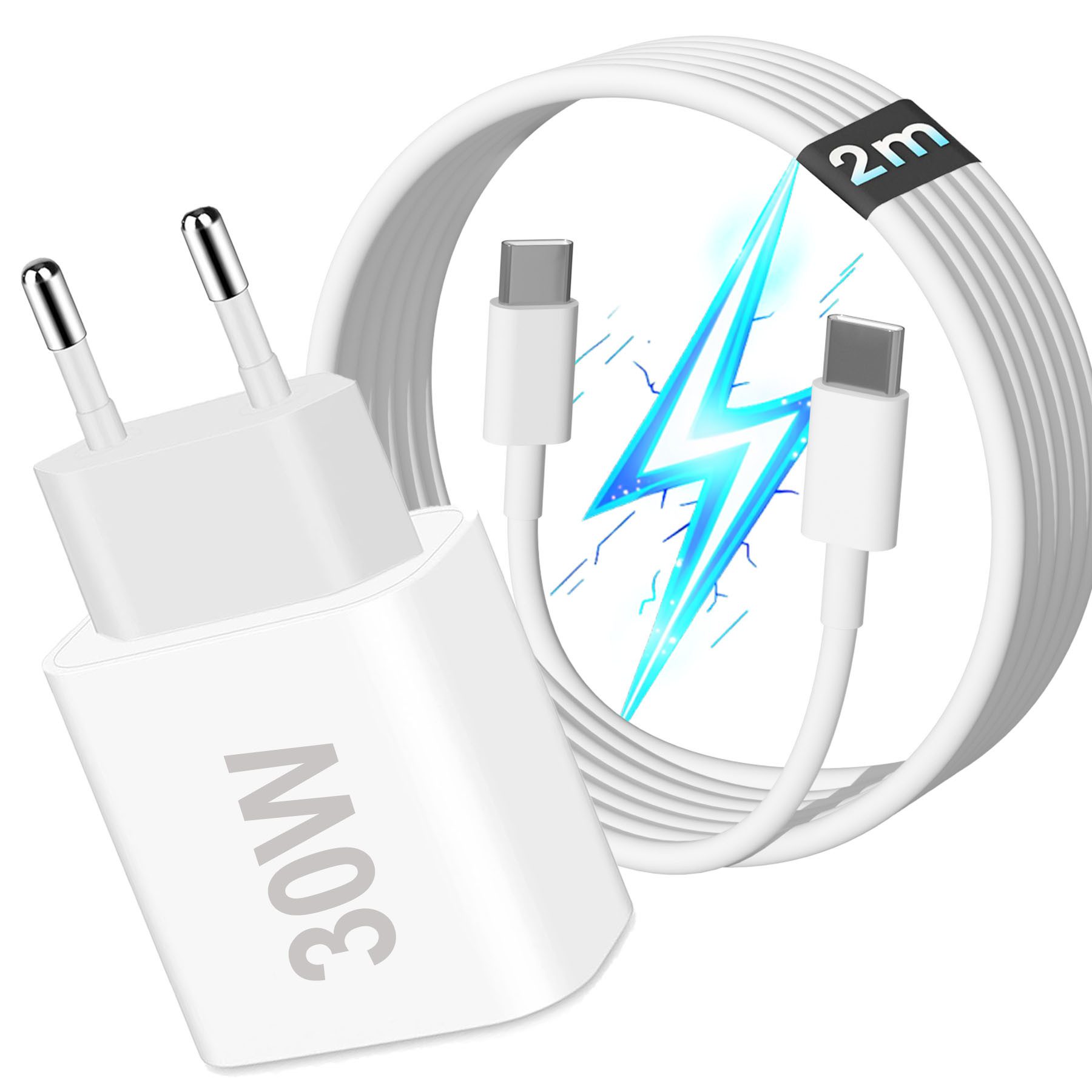 Senmudi USB C Ladegerät, 30W USB-C Charger,iPhone USBC Adapter Stecker Schnelllade-Gerät (2500 mA, Handy ladegeräte Schnellladegerät Netzteil mit 2m USB C Kabel inkl., Handy ladegeräte Schnellladegerät Netzteil für iPhone 17/16/15 Pro Max, schützt vor Kurzschluss, Überhitzung, Überstrom und Überladung)