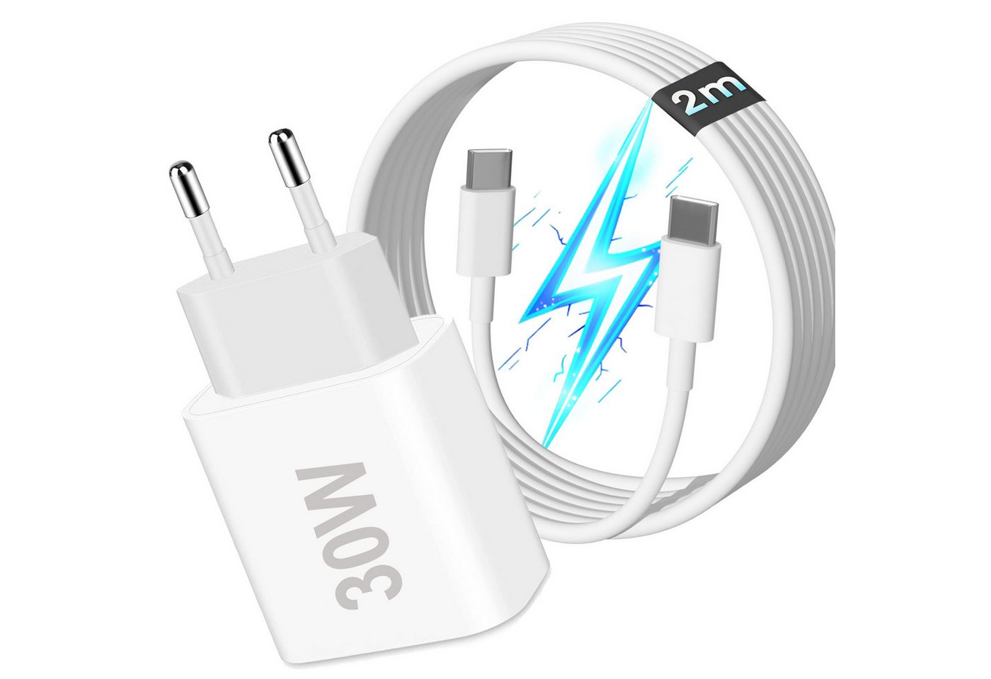 Senmudi USB C Ladegerät, 30W USB-C Charger,iPhone USBC Adapter Stecker Schnelllade-Gerät (2500 mA, Handy ladegeräte Schnellladegerät Netzteil mit 2m USB C Kabel inkl., Handy ladegeräte Schnellladegerät Netzteil für iPhone 17/16/15 Pro Max, schützt vor Kurzschluss, Überhitzung, Überstrom und Überladung)