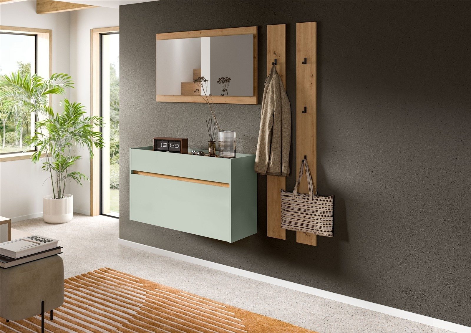 freiraum Garderoben-Set Drive, in Salbei - 192x172x32cm (BxHxT)