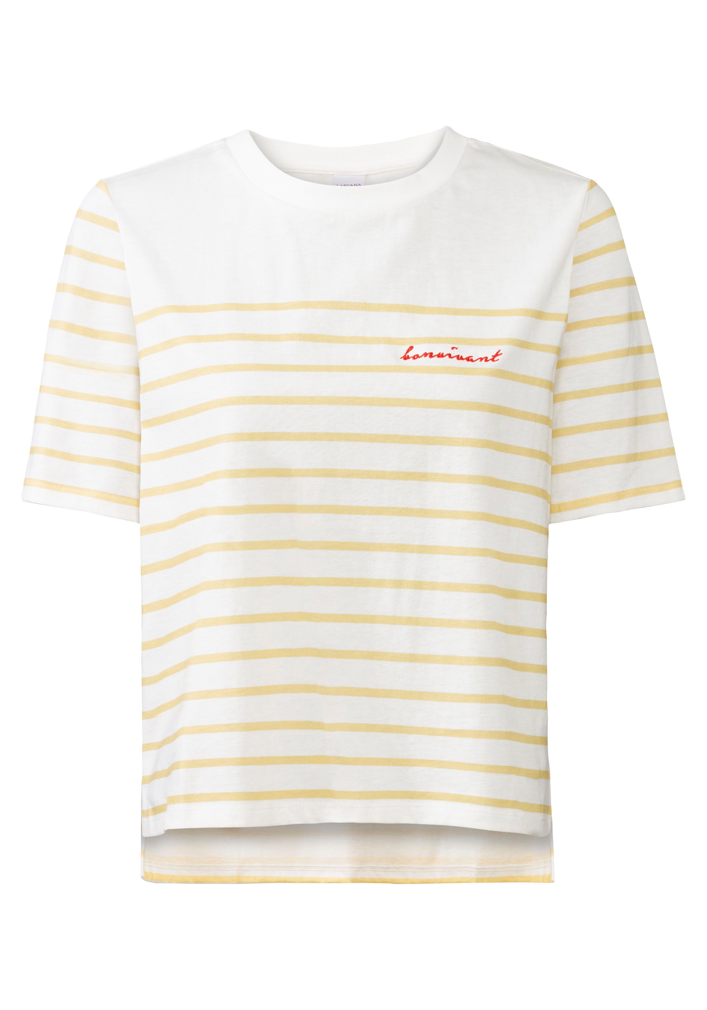 weiß-gelb mit T-Shirt Streifen LASCANA gestreift