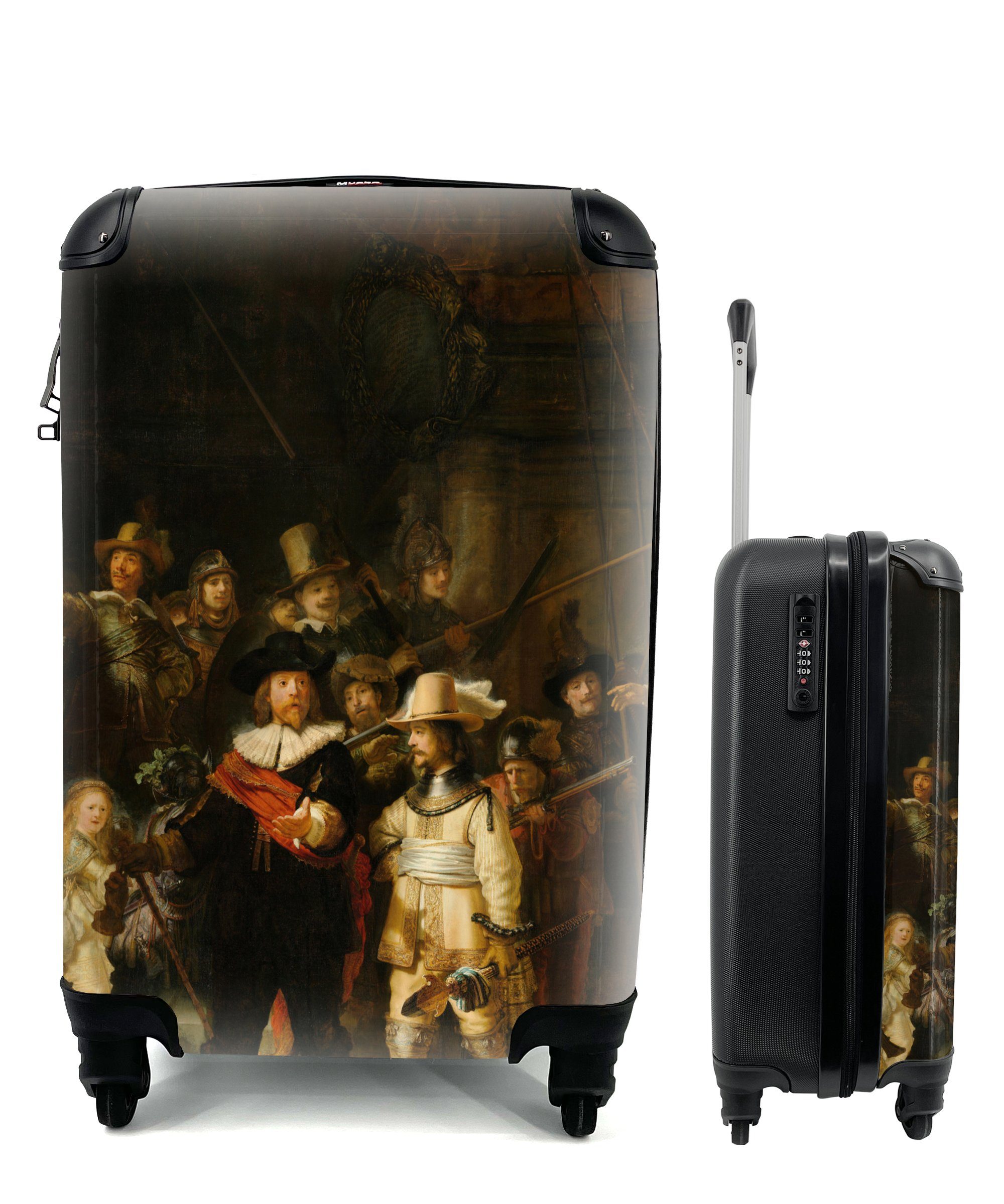 MuchoWow Handgepäckkoffer Die Nachtwache - Gemälde von Rembrandt van Rijn, 4 Rollen, Reisetasche mit rollen, Handgepäck für Ferien, Trolley, Reisekoffer