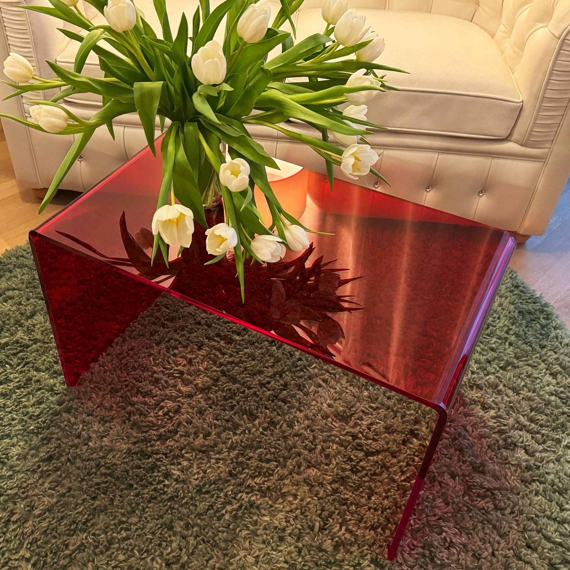 Acryl Design Beistelltisch Hochwertiger Acryl Glastisch, Plexiglas, Ablagetisch (rot), B70 x T40 x H42,5 cm, Acryl-Glas-Stärke 10 mm, Belastbarkeit 15 kg