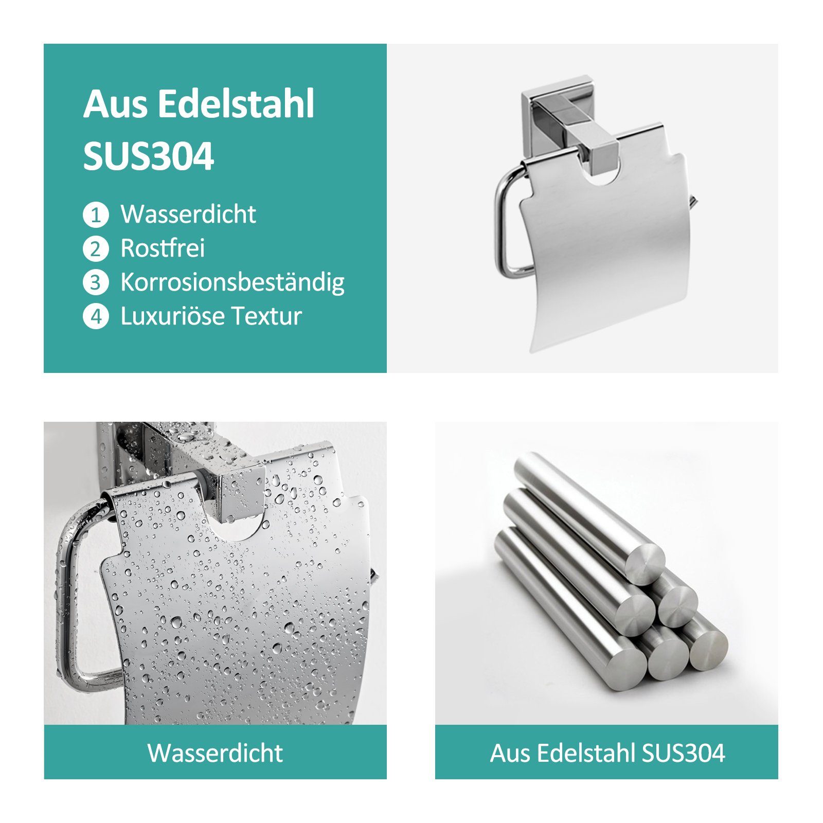 Edelstahl EMKE Badzubehör Chrom Sets Handtuchhalter Set Badaccessoire-Set aus 2 Bad Toilettenpapierhalter PCS, und Handtuchring, Selbstklebend