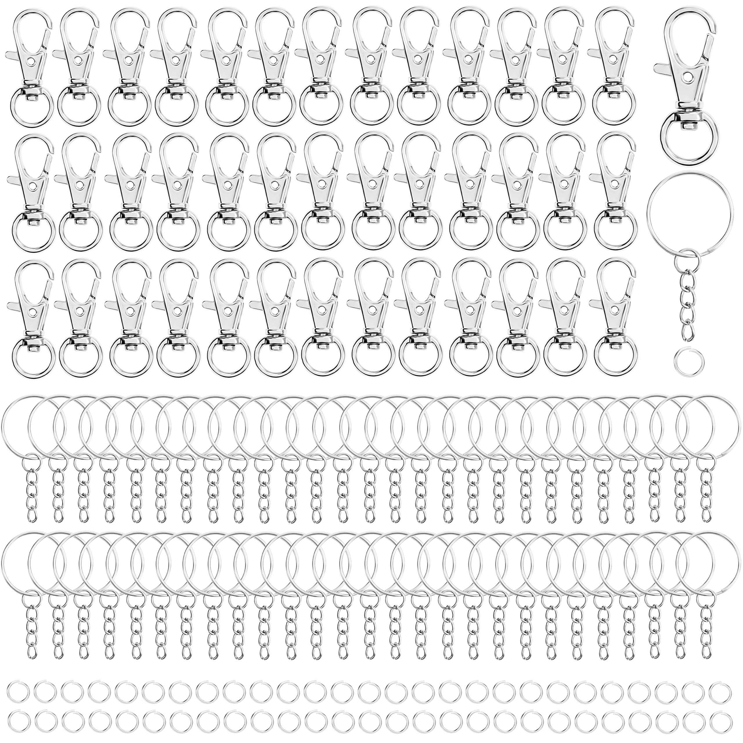 Belle Vous Rundstahlkette Metall Schlüsselringe mit Karabinerhaken - 120 Stück, Metall, Metal Key Rings with Carabiner Hooks - 120 pcs