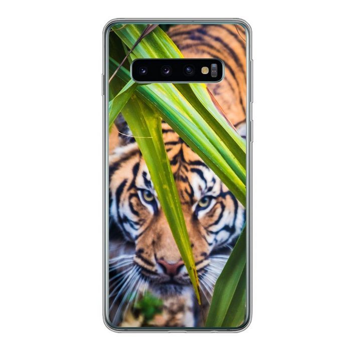 MuchoWow Handyhülle Versteckter Sumatra-Tiger im Laub Phone Case Handyhülle Samsung Galaxy S10 Silikon Schutzhülle