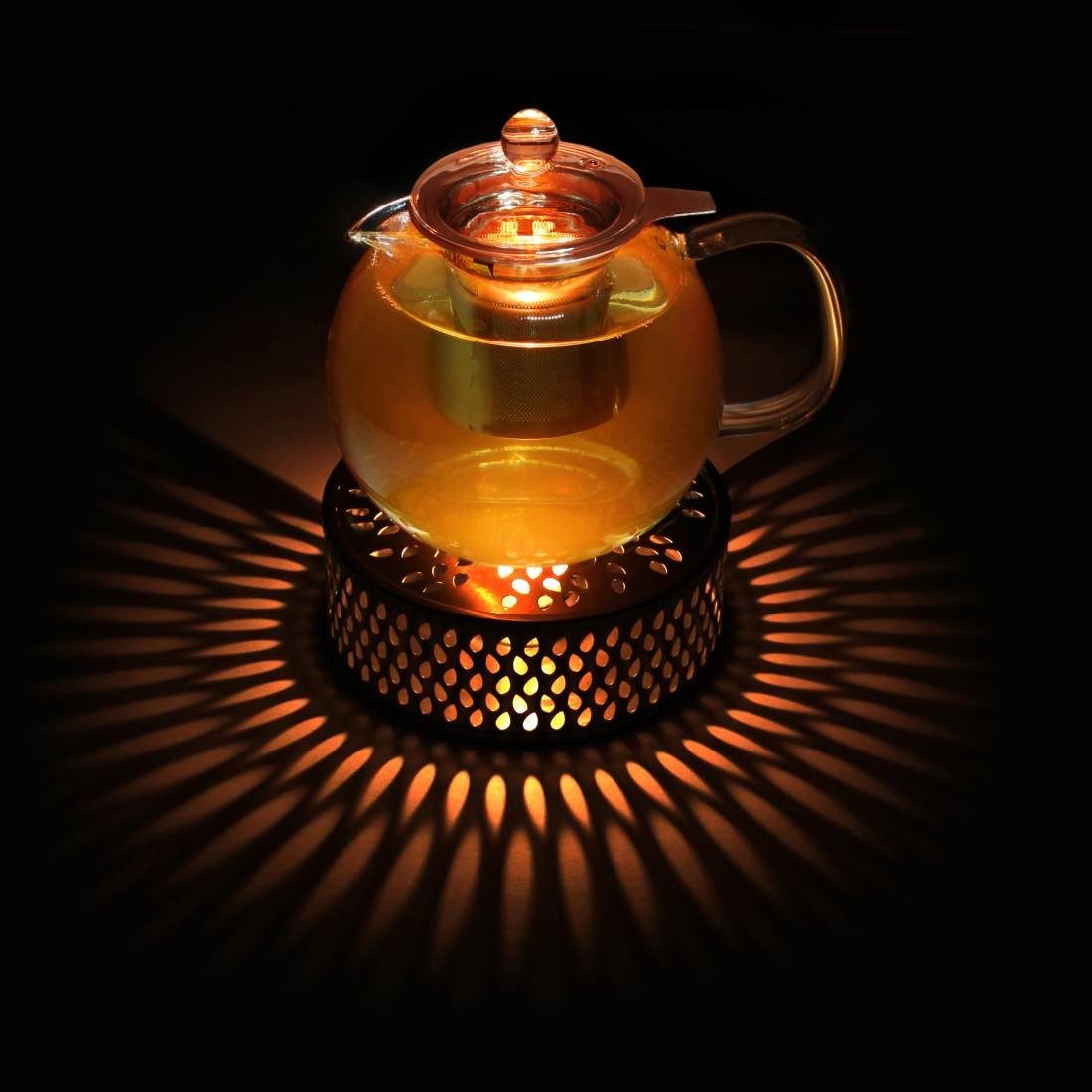 Teekanne Glas Stövchen + ein aus aus Teekanne Edelstahl, (Set) 1,3l 3-teilige, Creano Creano