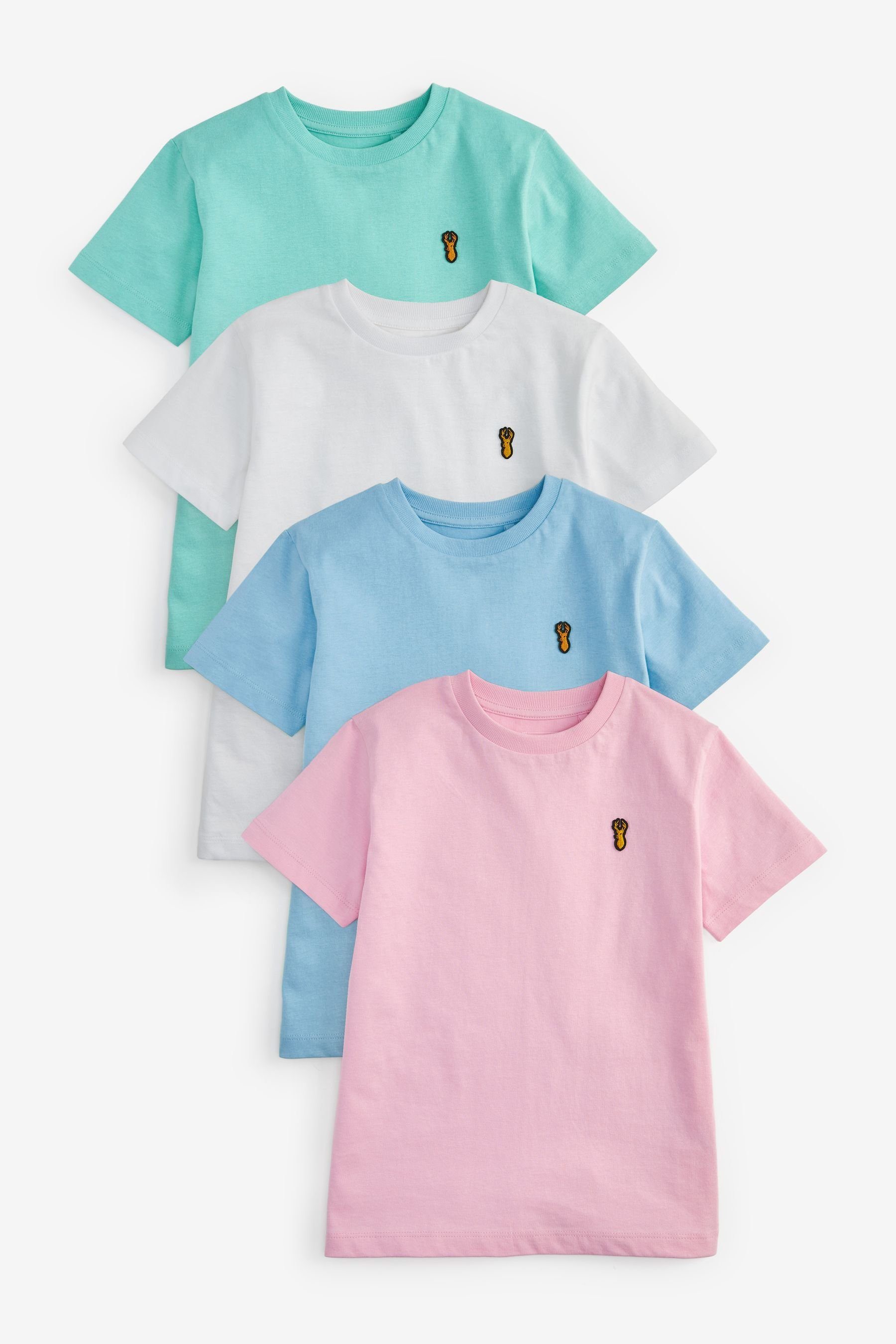 Next T-Shirt 4er-Pack Kurzarm-T-Shirts mit Hirsch-Stickerei (4-tlg) Pastels