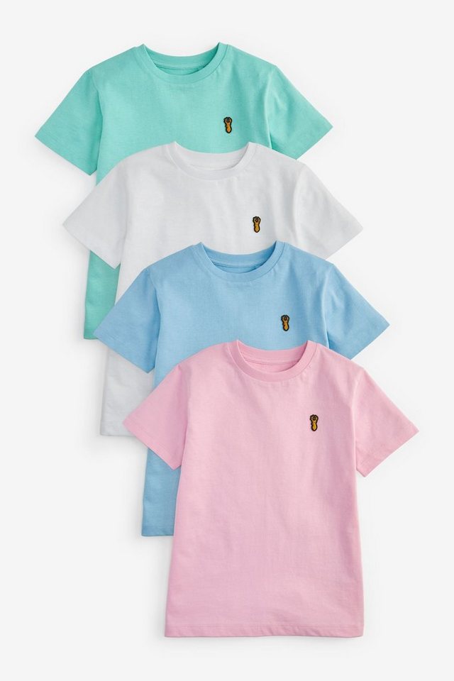 Next T-Shirt 4er-Pack Kurzarm-T-Shirts mit Hirsch-Stickerei (4-tlg)