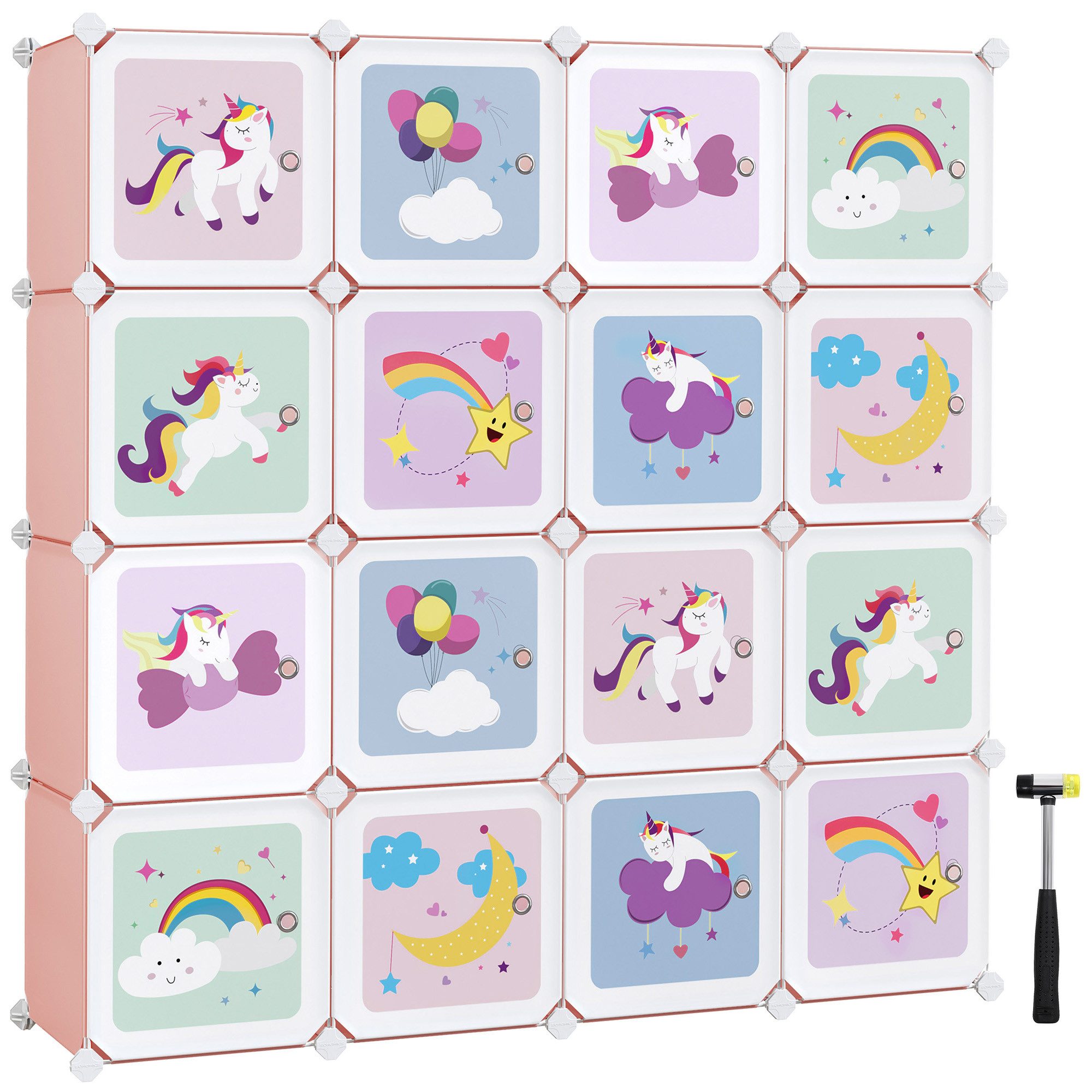 SONGMICS Aufbewahrungsbox Kinderregal, mit 16 Würfeln, 123 x 31 x 123 cm günstig online kaufen