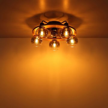 Globo Deckenleuchte, Leuchtmittel nicht inklusive, Deckenventilator Deckenlampe Ventilatorleuchte Fernbedienung Holz Glas
