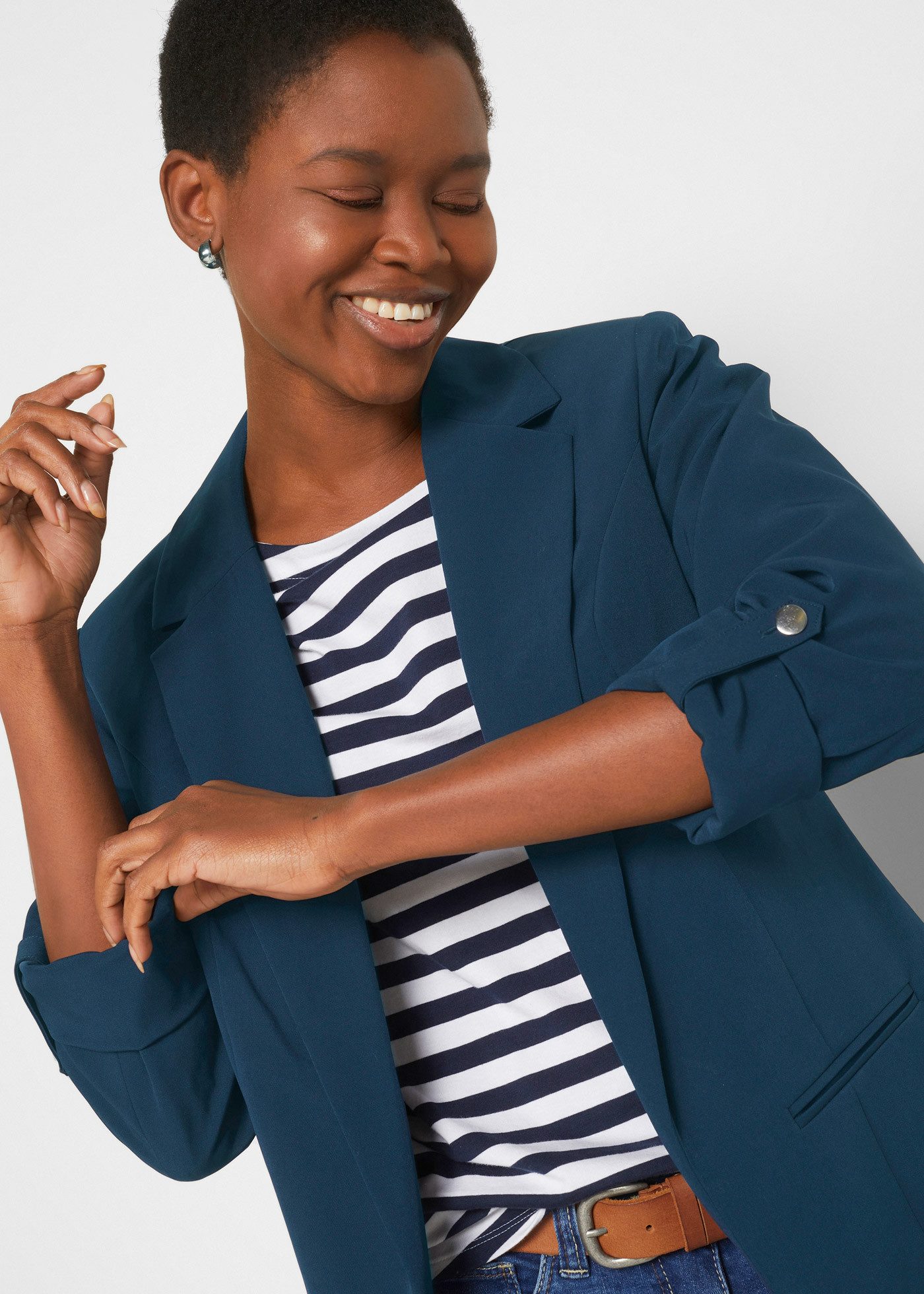 bonprix Jackenblazer mit klassischem Reverskragen, mit Stretch-Material, Krempelärmel