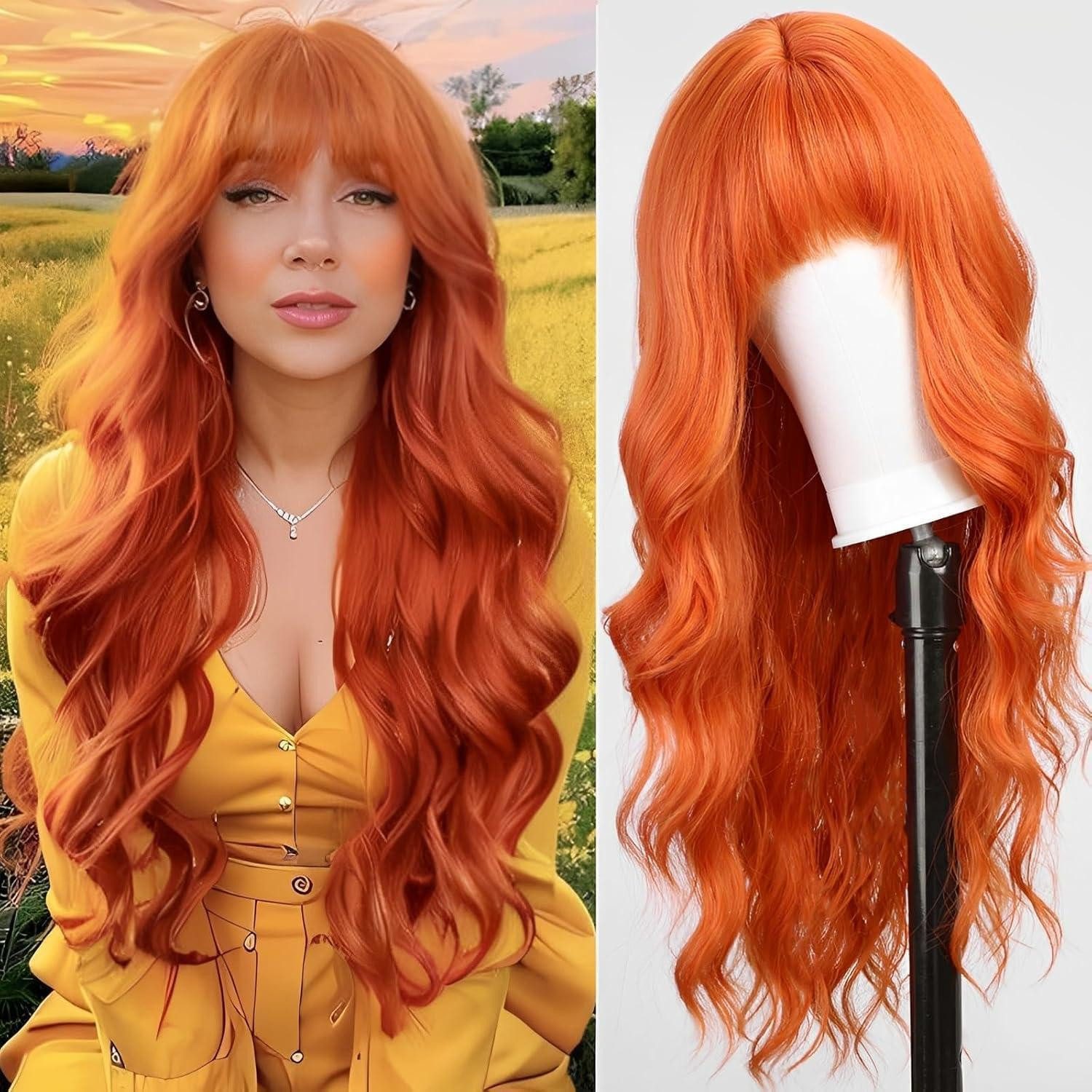 LuxusKollektion Kunsthaarperücke Perücke Damen Pony Synthetik 24Zoll Cosplay Orange