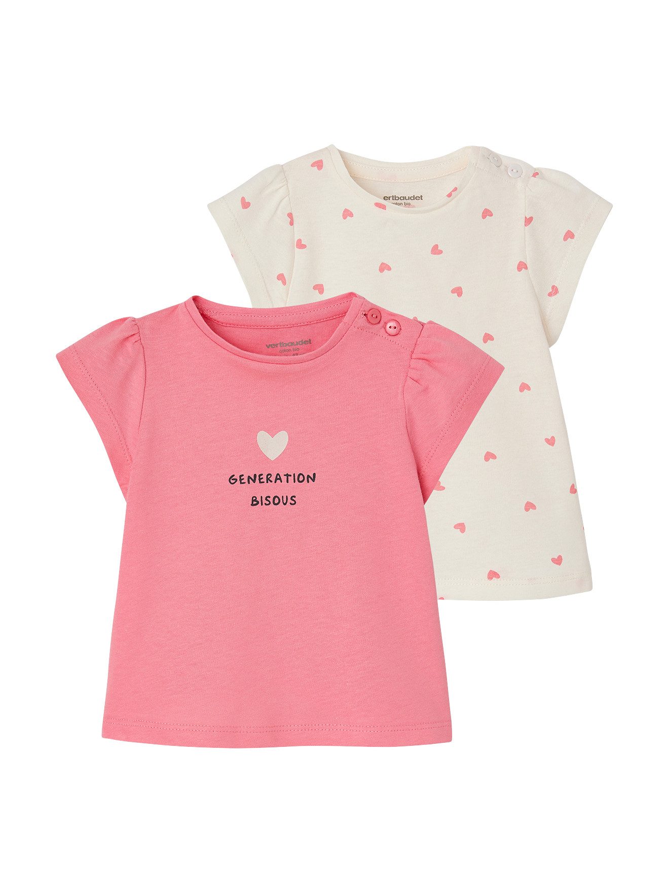 vertbaudet T-Shirt Baby T-Shirts mit Fantasie-Print, Mädchen BASIC 2er-Pack