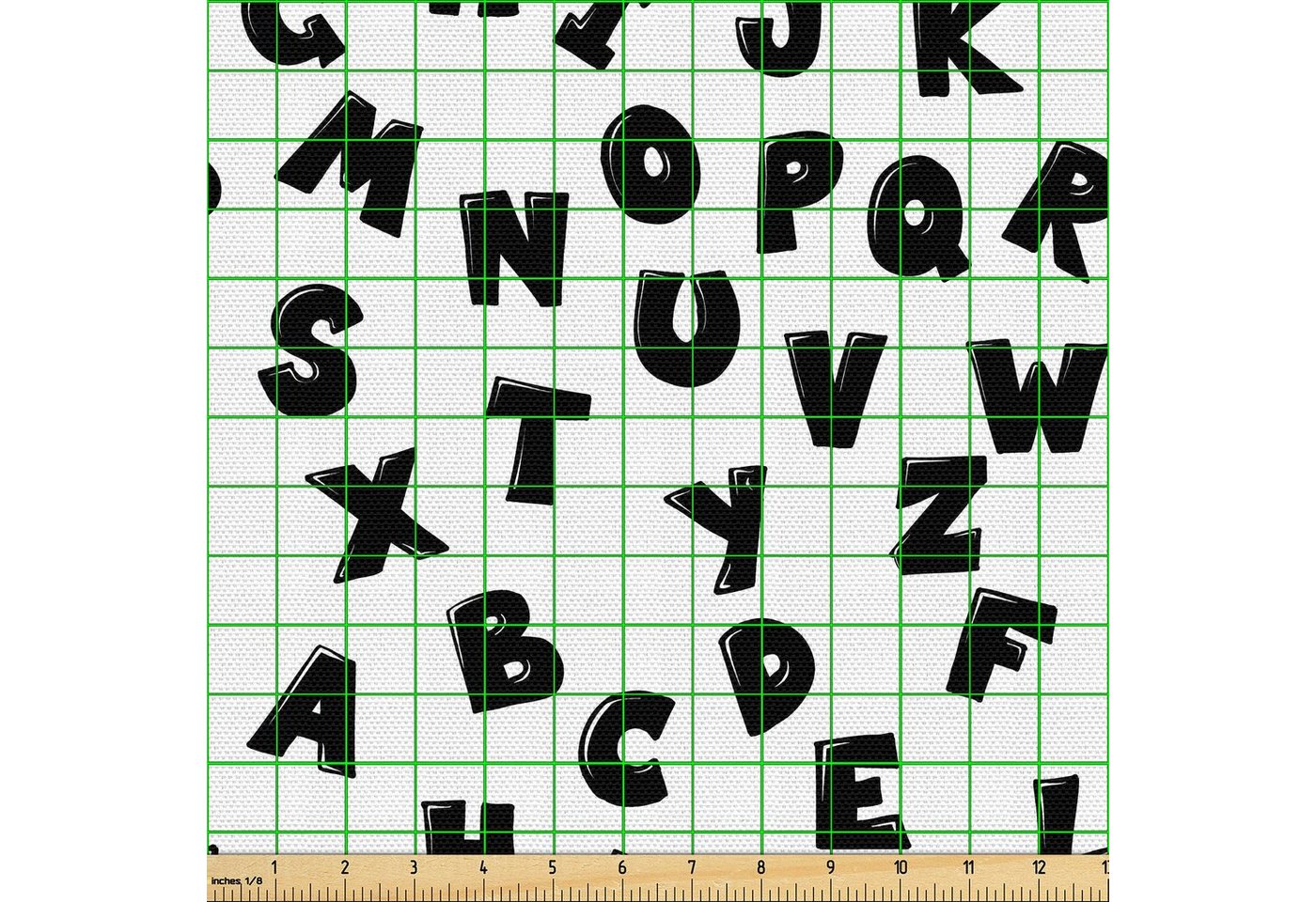 Thumbnail - Abakuhaus Stoff Schön Gewebten Stoff für Polster und Wohnaccessoires, Alphabet Schwarzen Buchstaben Verstreut