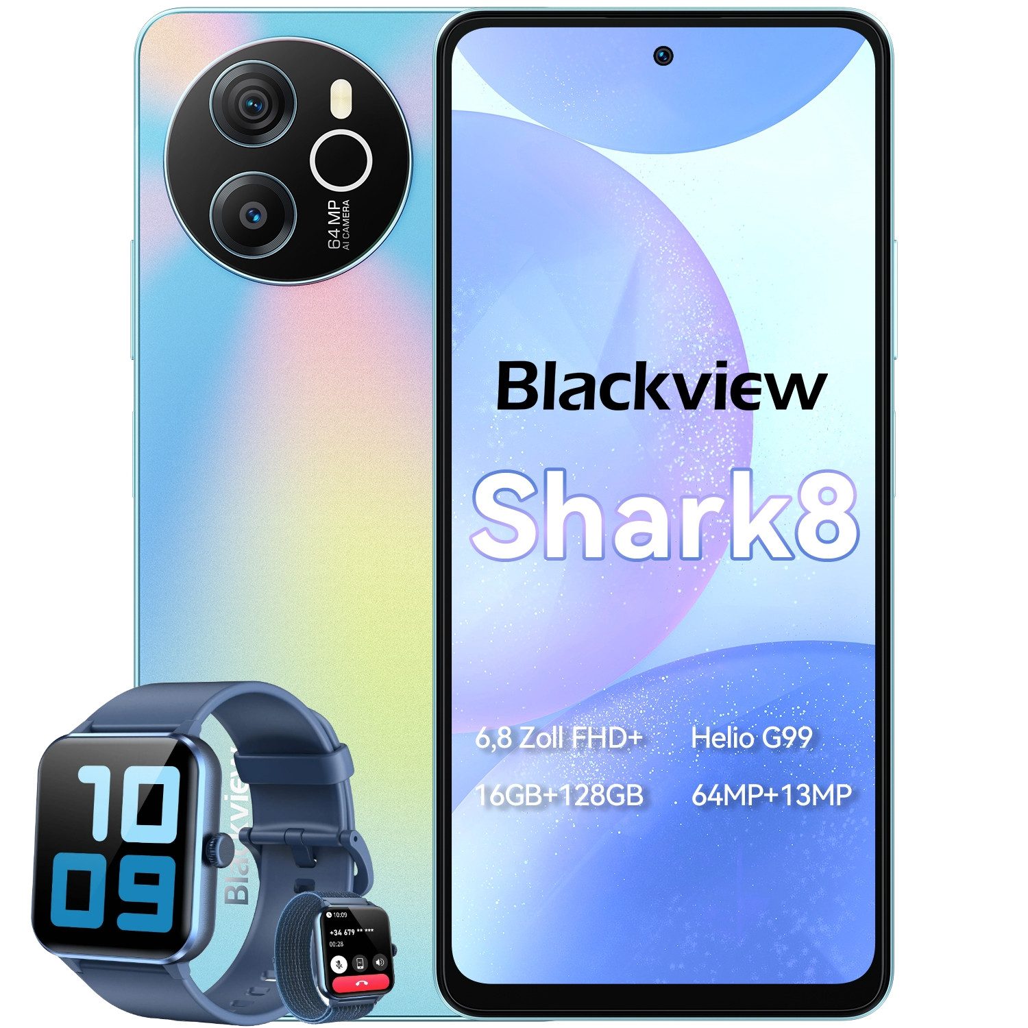 blackview Shark8(8+256) incl. R50 Handy (6.8 Zoll, 256 GB Speicherplatz, 64 MP Kamera, 2.4K Display, Dual 4G, NFC/Face ID)