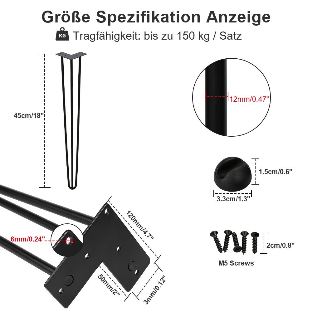 Clanmacy Tischbein 4x Tischbeine Hairpin Legs für Kommode - 15-72cm günstig online kaufen
