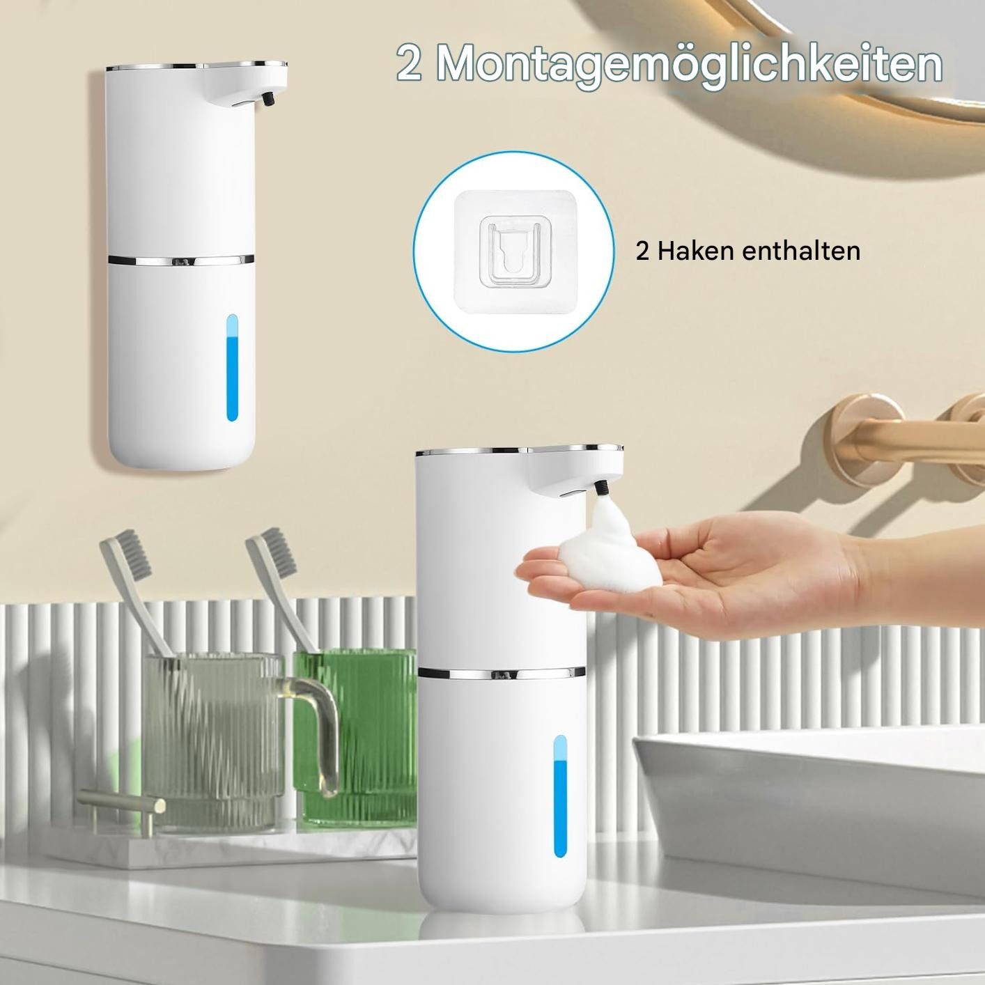 SinLaw Seifenspender Automatischer Seifenspender,wasserdicht ohne Berührung der Spenderwand, 380ml IPX5 wasserdichter berührungsloser Seifenspender zur Wandmontage