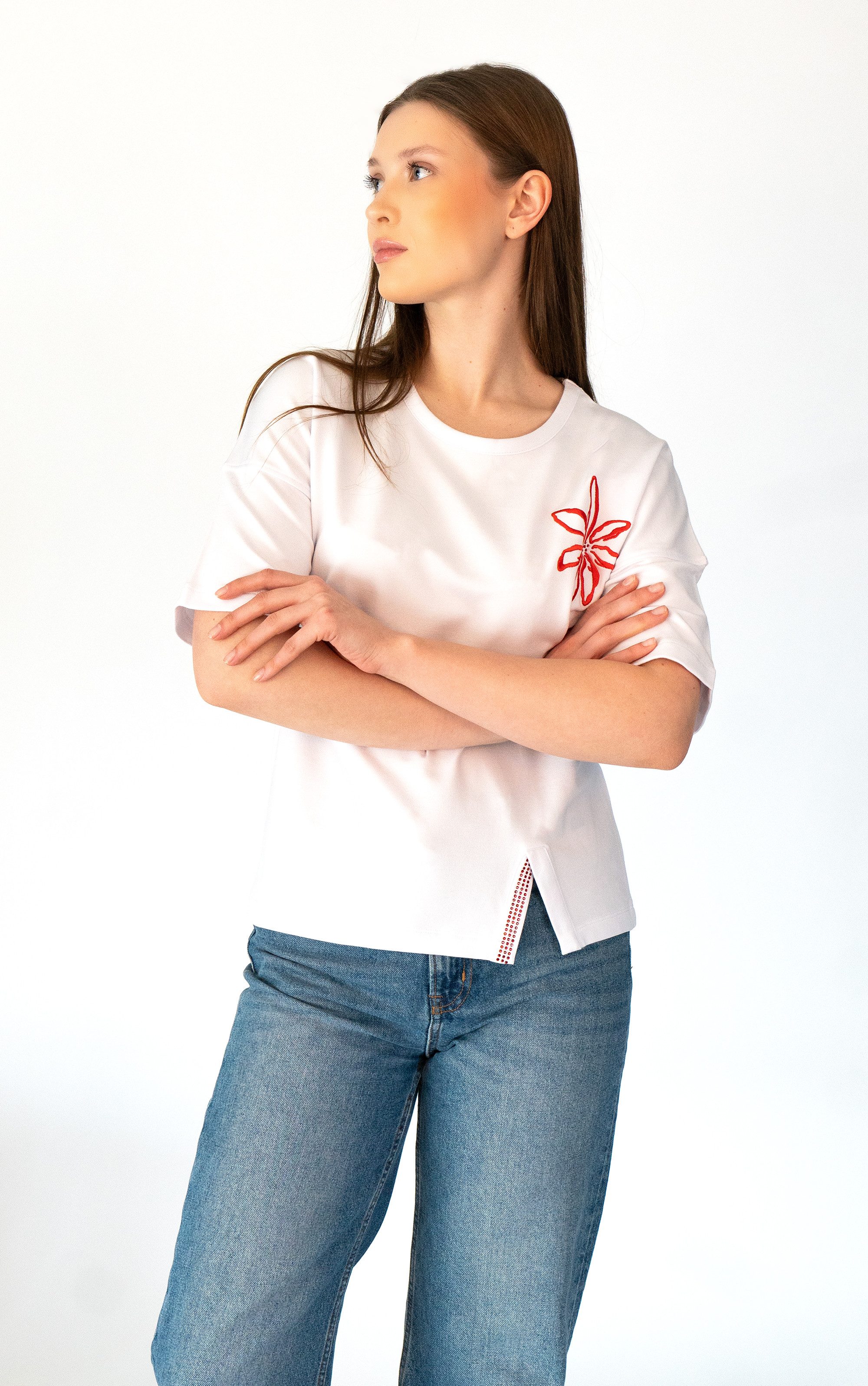 Passioni T-Shirt mit Blumenstickerei günstig online kaufen