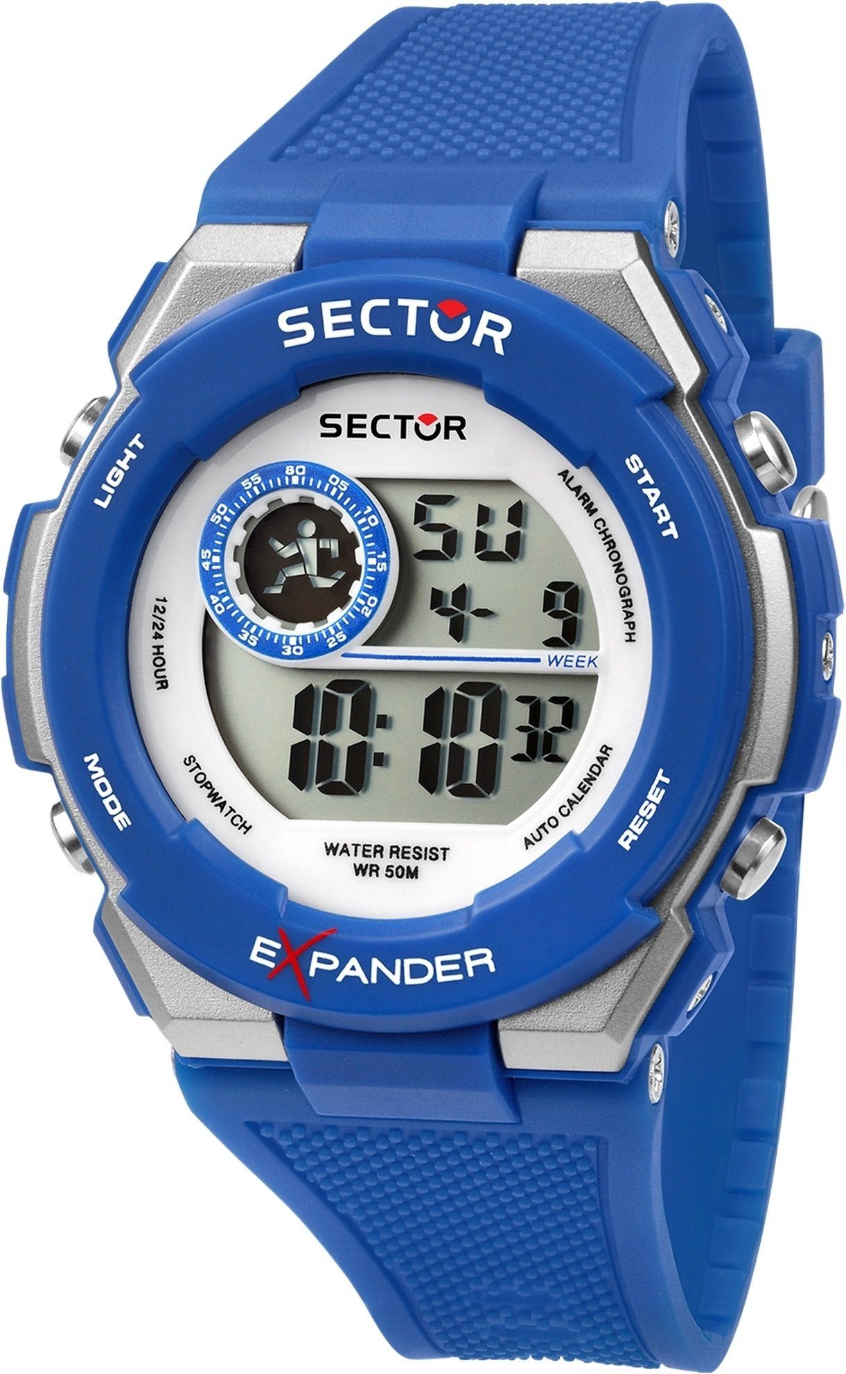 Sector Digitaluhr Sector Herren Armbanduhr Digital, Herren Armbanduhr eckig, extra groß (ca. 52,3x46mm), PURarmband blau
