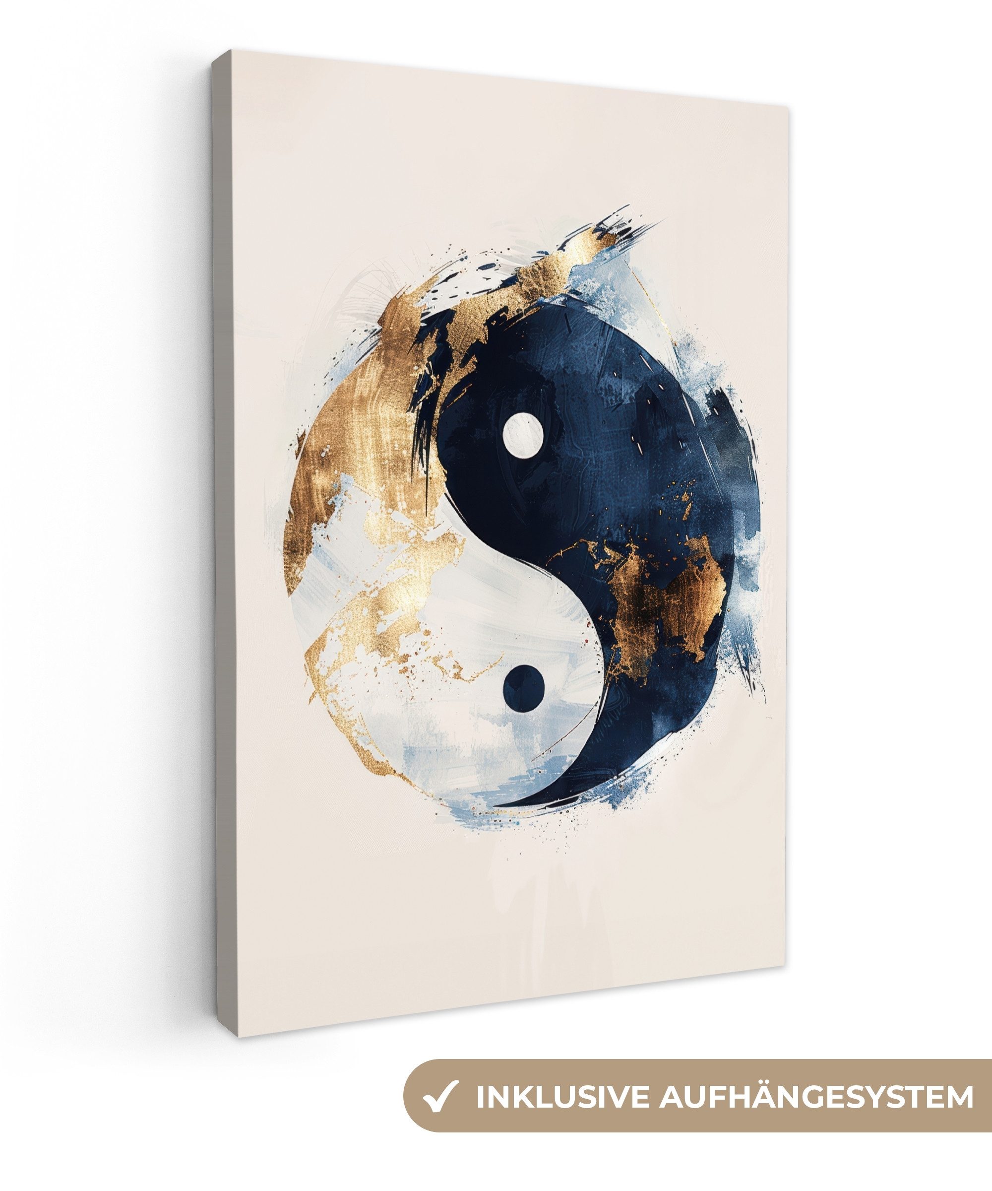 OneMillionCanvasses® Leinwandbild Yin Yang - Abstrakt - Schwarz - Weiß - Gold, Fotodruck (1 St), Leinwand Canvas Wandbild, Wanddekoration 20x30 cm
