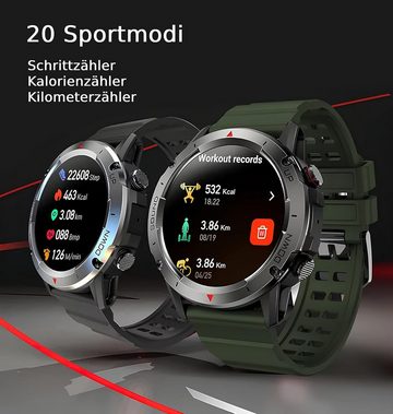 Deunis Smartwatch (1,39 Zoll, Android iOS), Telefonfunktion Schlafmonitor Schrittzähler Fitness Sportuhr Herren